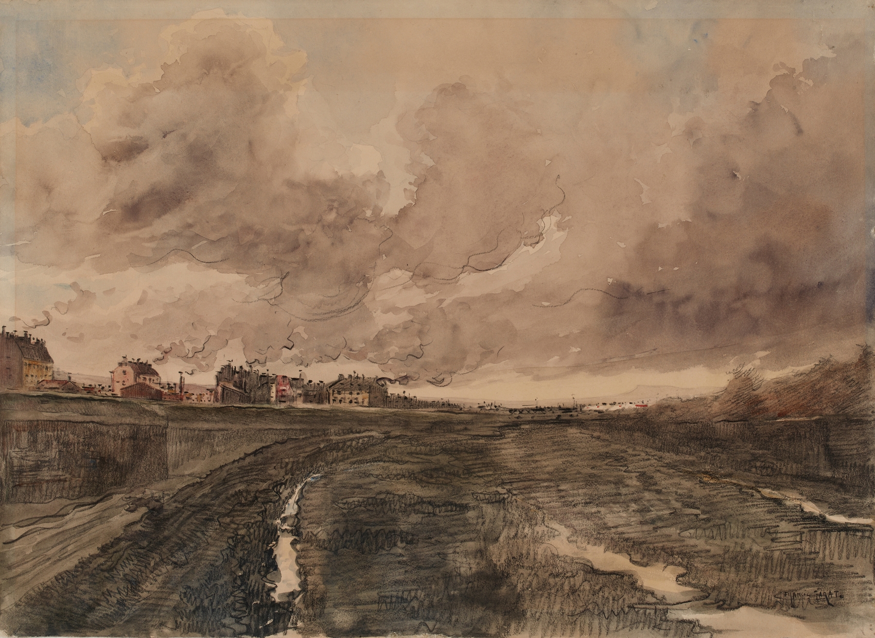 Landscape depicting a boulevard with buildings, by Francis Garat.