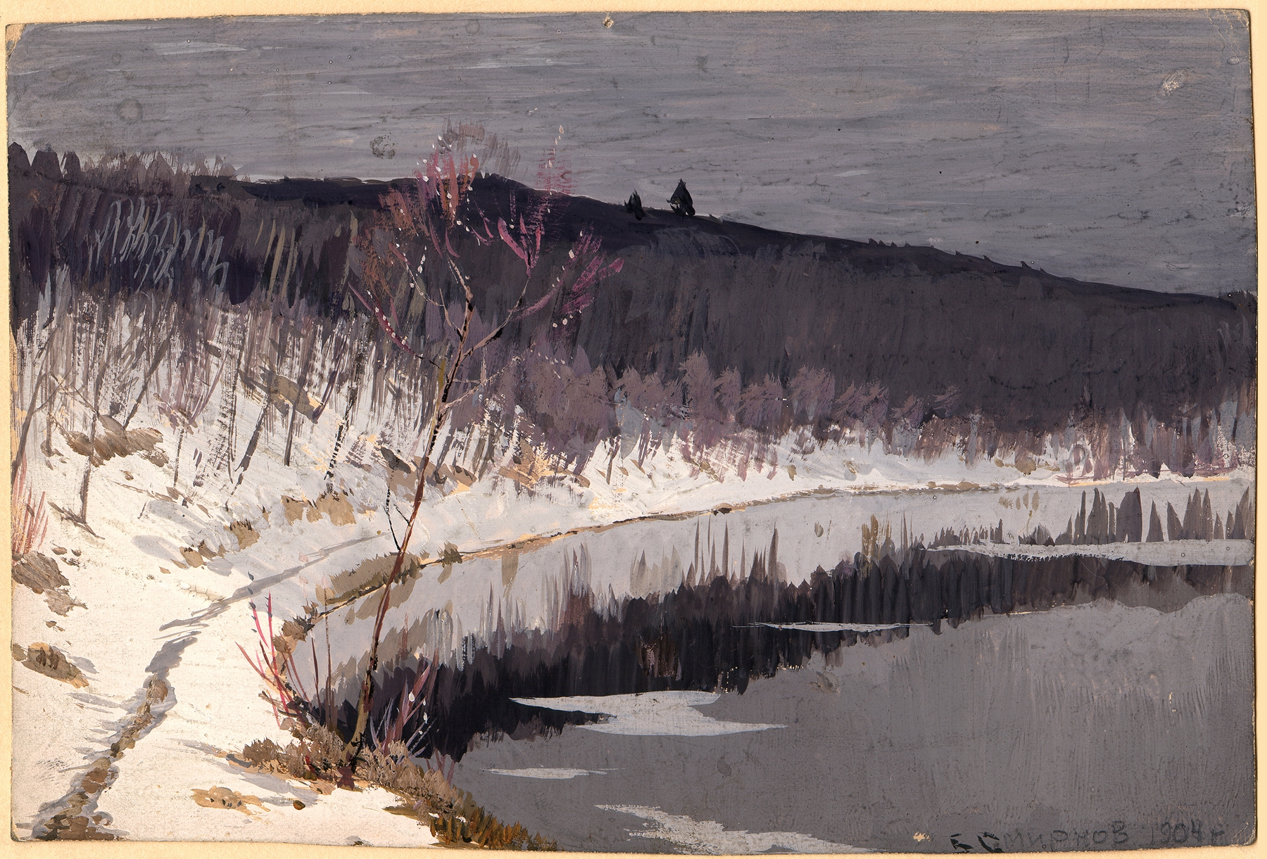 Willow blossoms in the Taiga, oil painting by Boris Vasilievich Smirnov