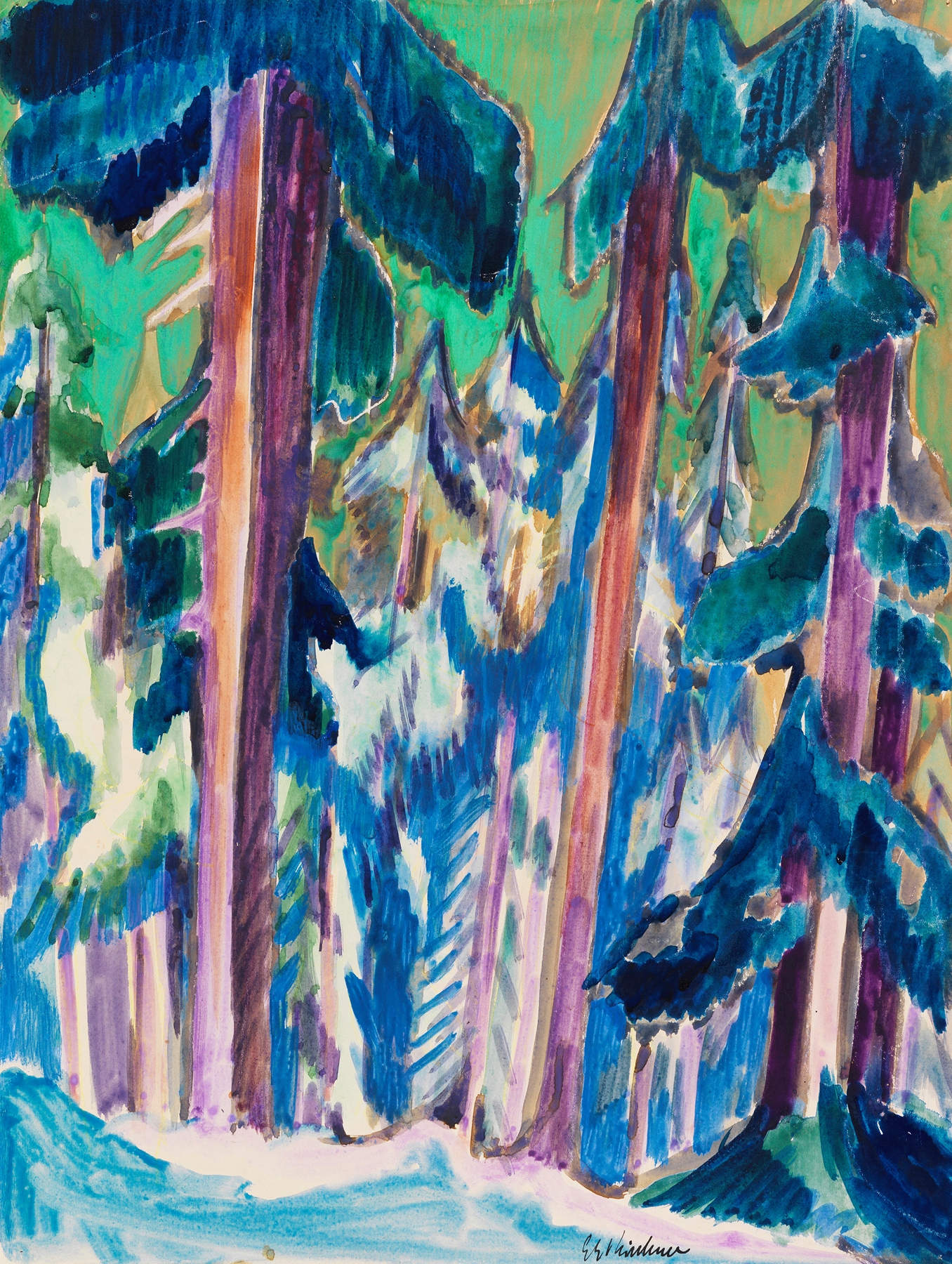 Bergtannen im Winter, by Ernst Ludwig Kirchner, public domain