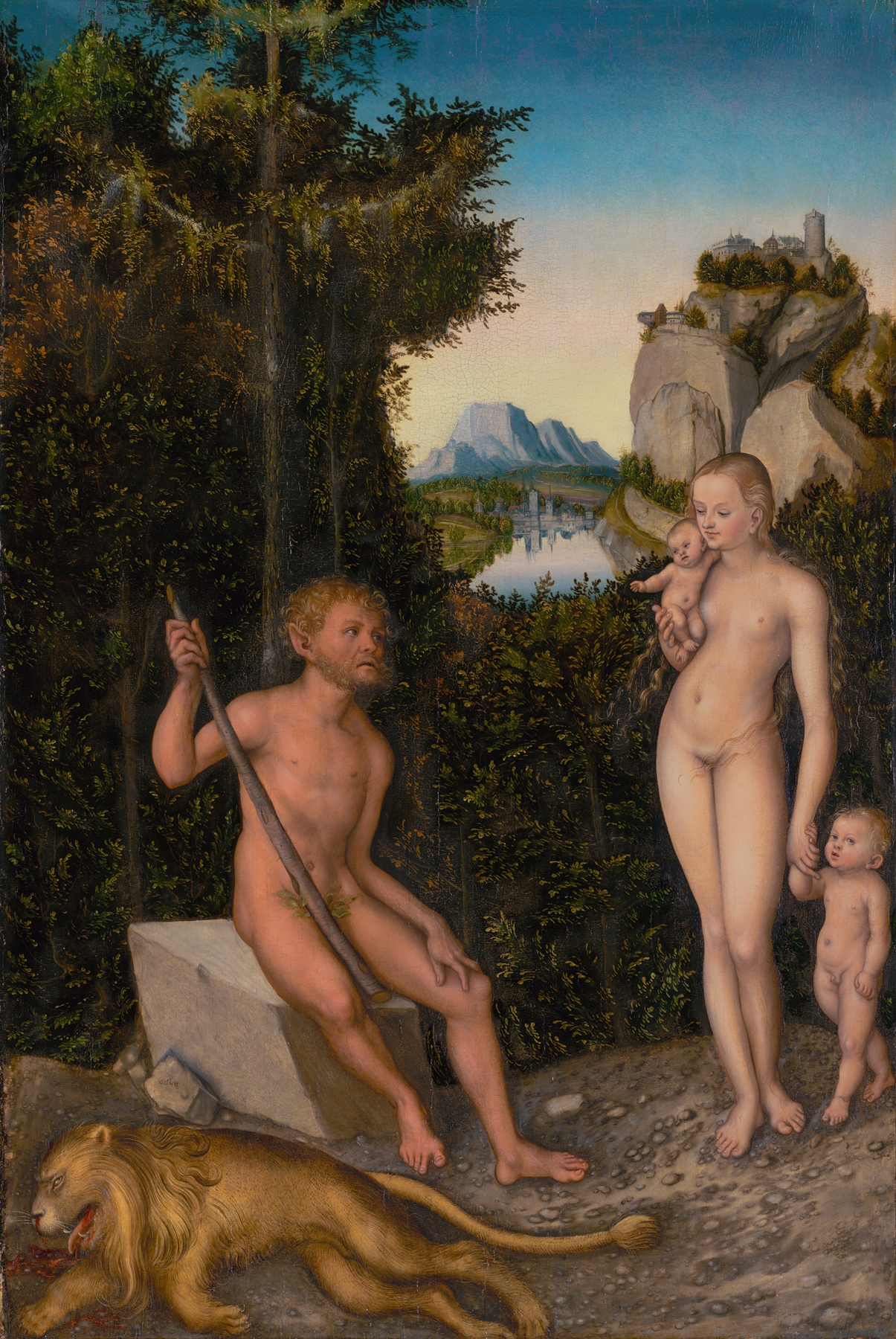 A Faun and His Family with a Slain Lion, by Lucas Cranach the Elder, public domain