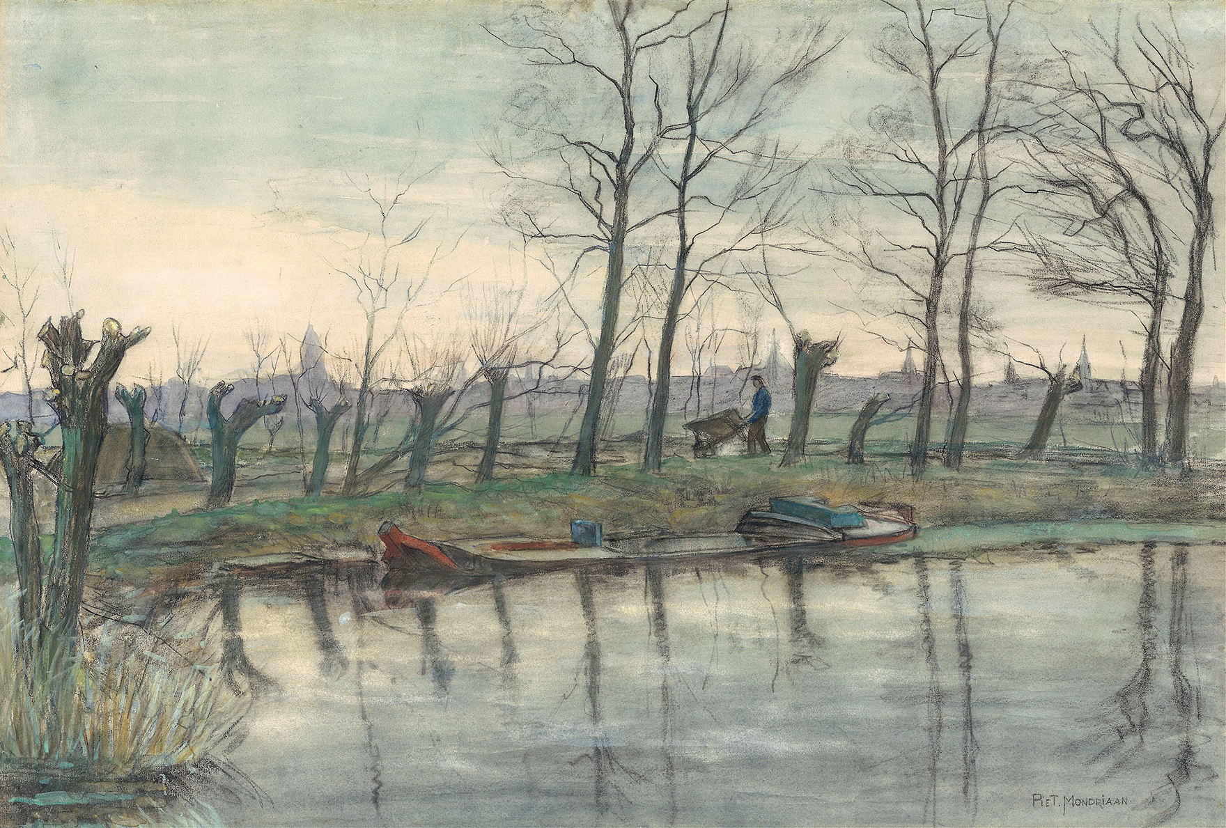 Amsterdam Skyline Viewed from the West, by Piet Mondrian, public domain