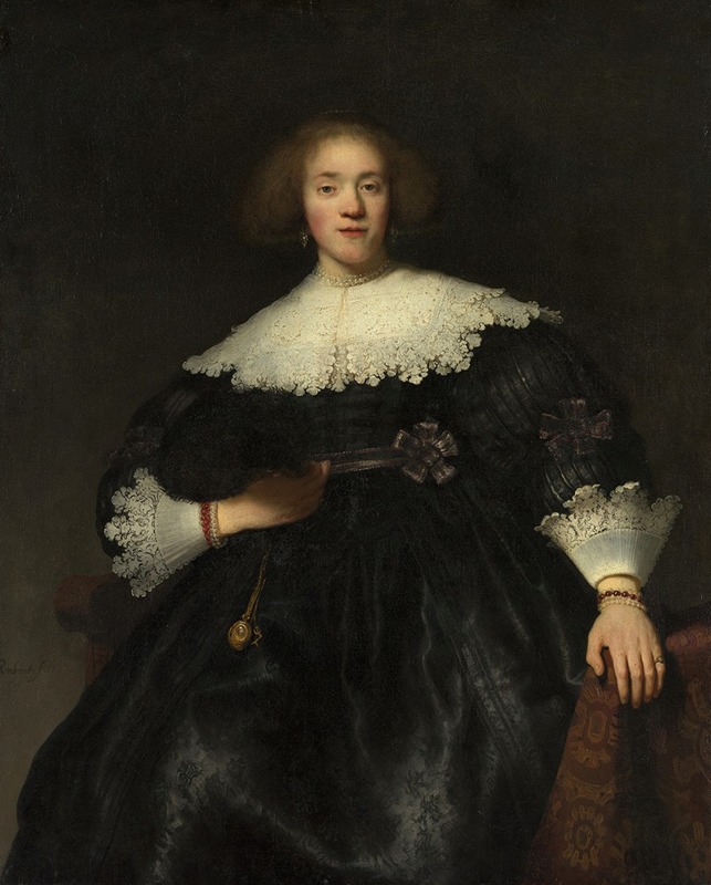 Rembrandt's 'Portrait of a Young Woman with a Fan' showcases a young woman elegantly holding a fan.