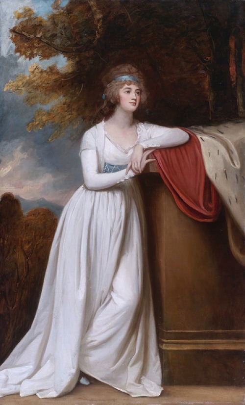 A portrait of Barbara, Marchioness of Donegall, by George Romney.