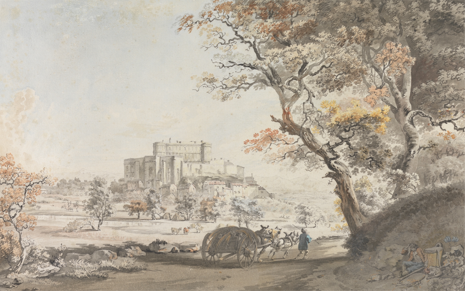 A southeast view of the Castle of Grigan in Provence, oil on canvas by Michel Vincent Brandoin.