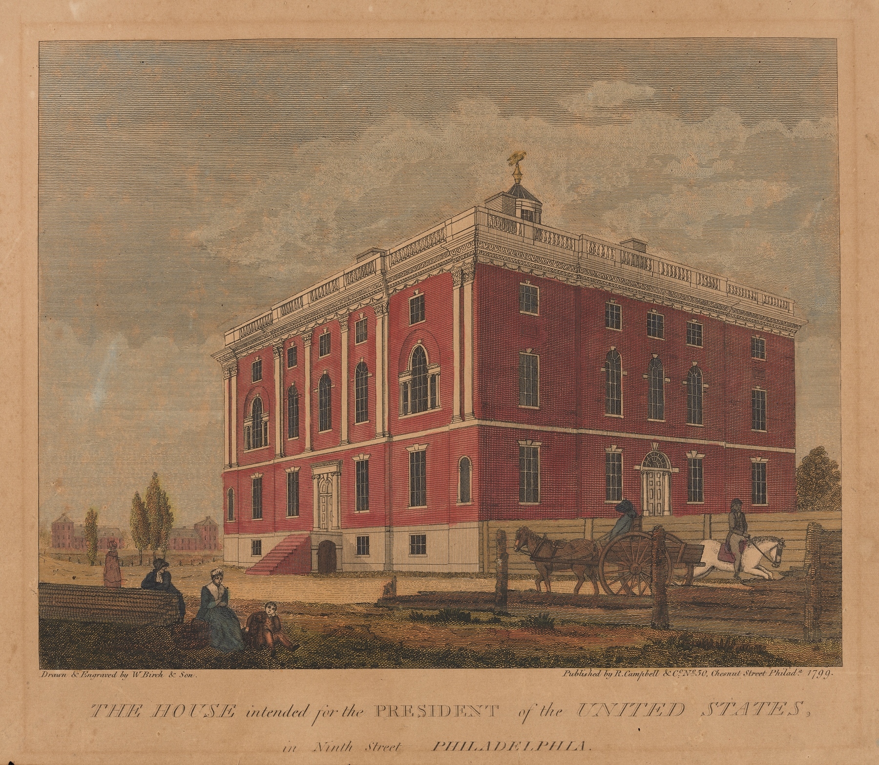 The house intended for the President of the United States, in Ninth Street Philadelphia., by William Russell Birch, public domain