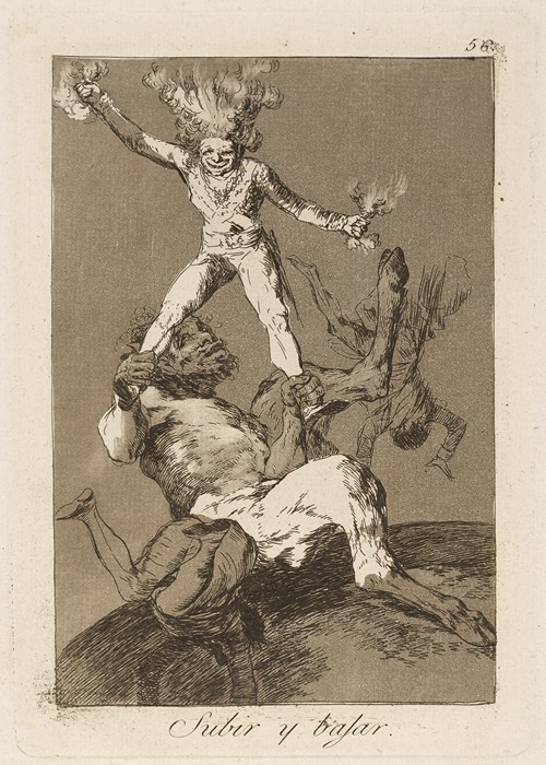 Francisco de Goya's 'Subir y bajar' explores themes of rise and fall through allegorical imagery.