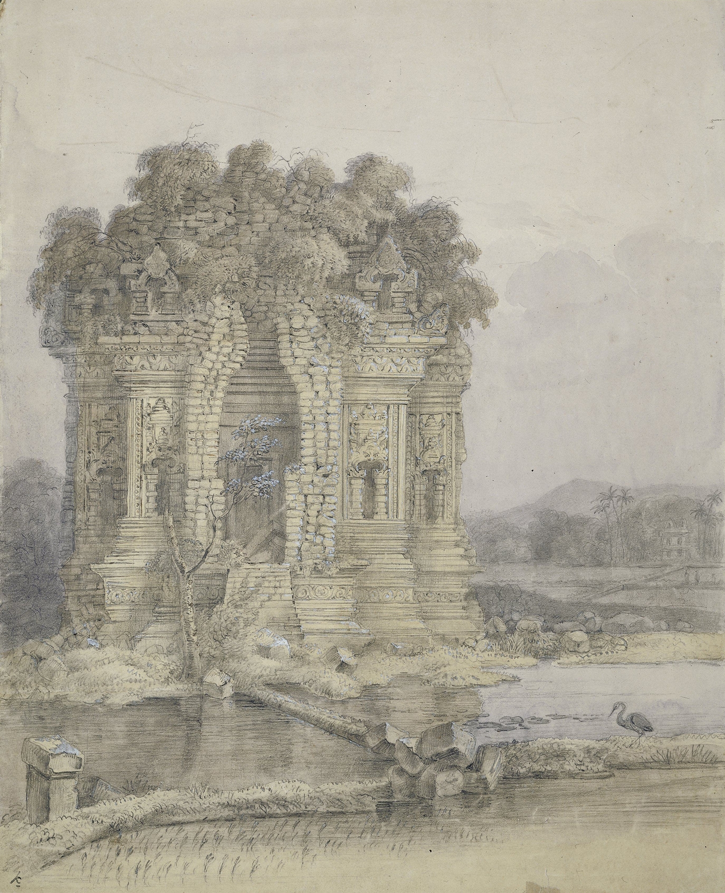Candi Kalasan landscape by Adrianus Johannes Bik, depicting temple architecture and nature.