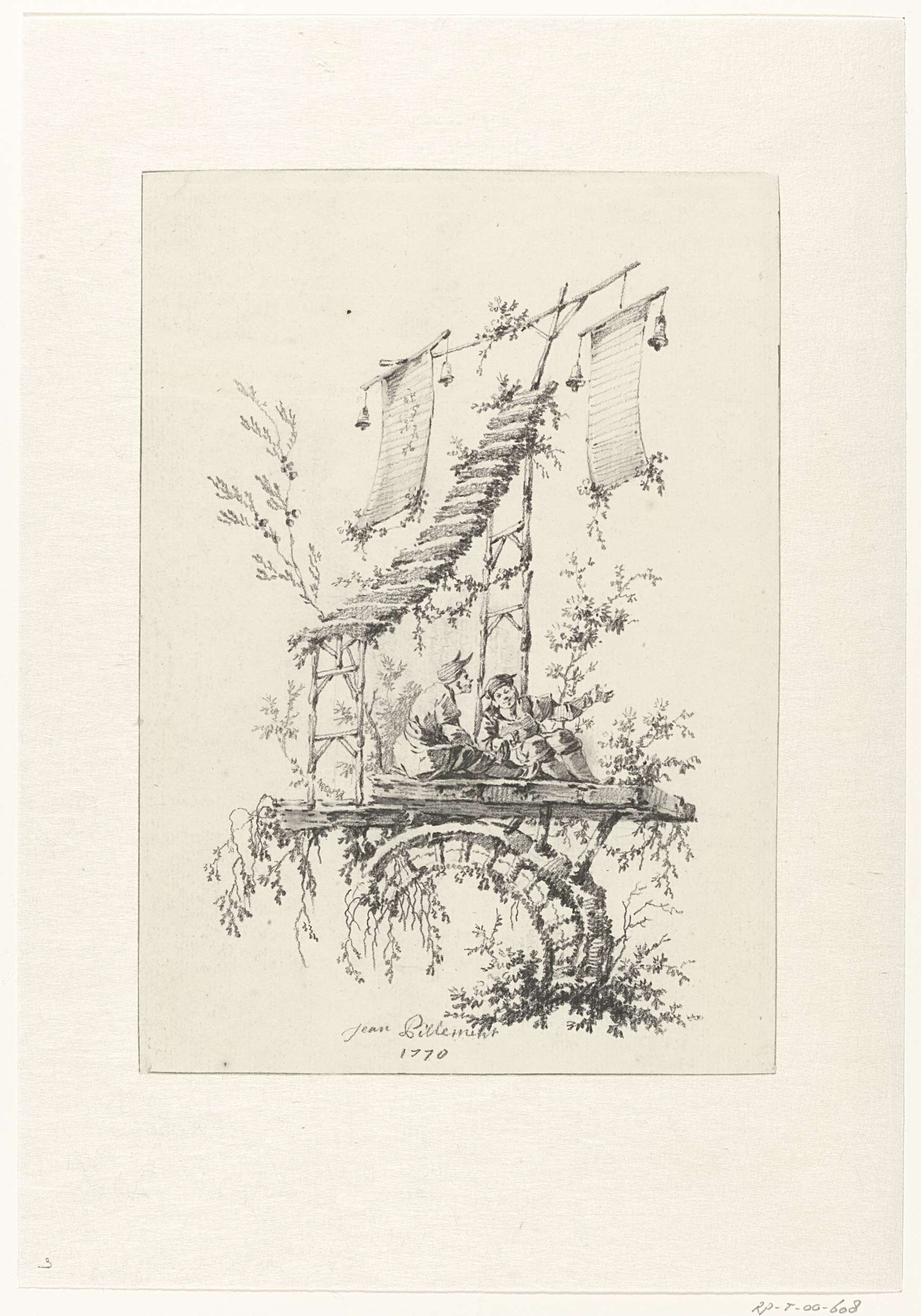 Ornamentale compositie in chinoiserie-stijl by Jean Baptiste Pillement, oil on canvas