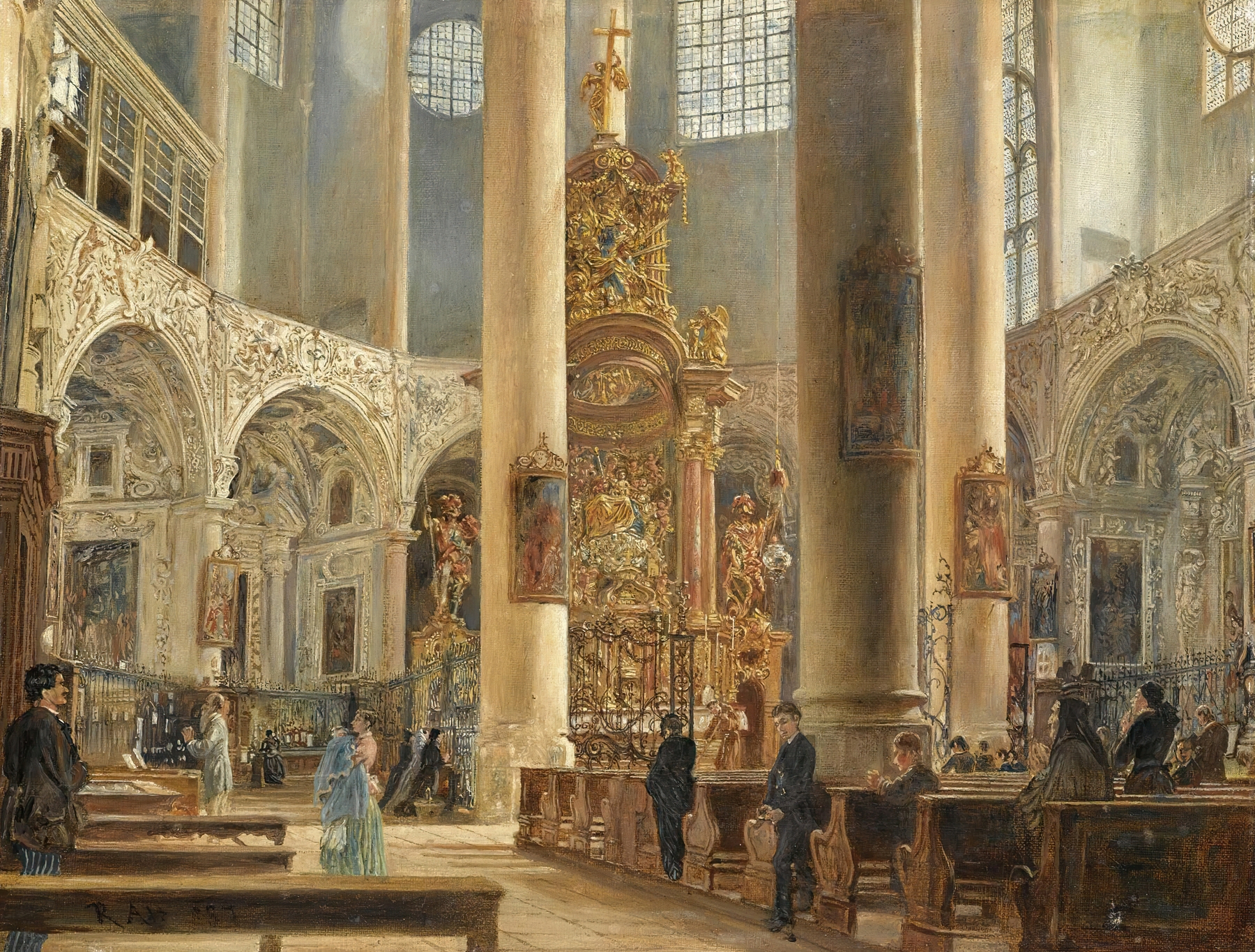 Interior of the Franciscan Church, oil on canvas by Rudolf von Alt