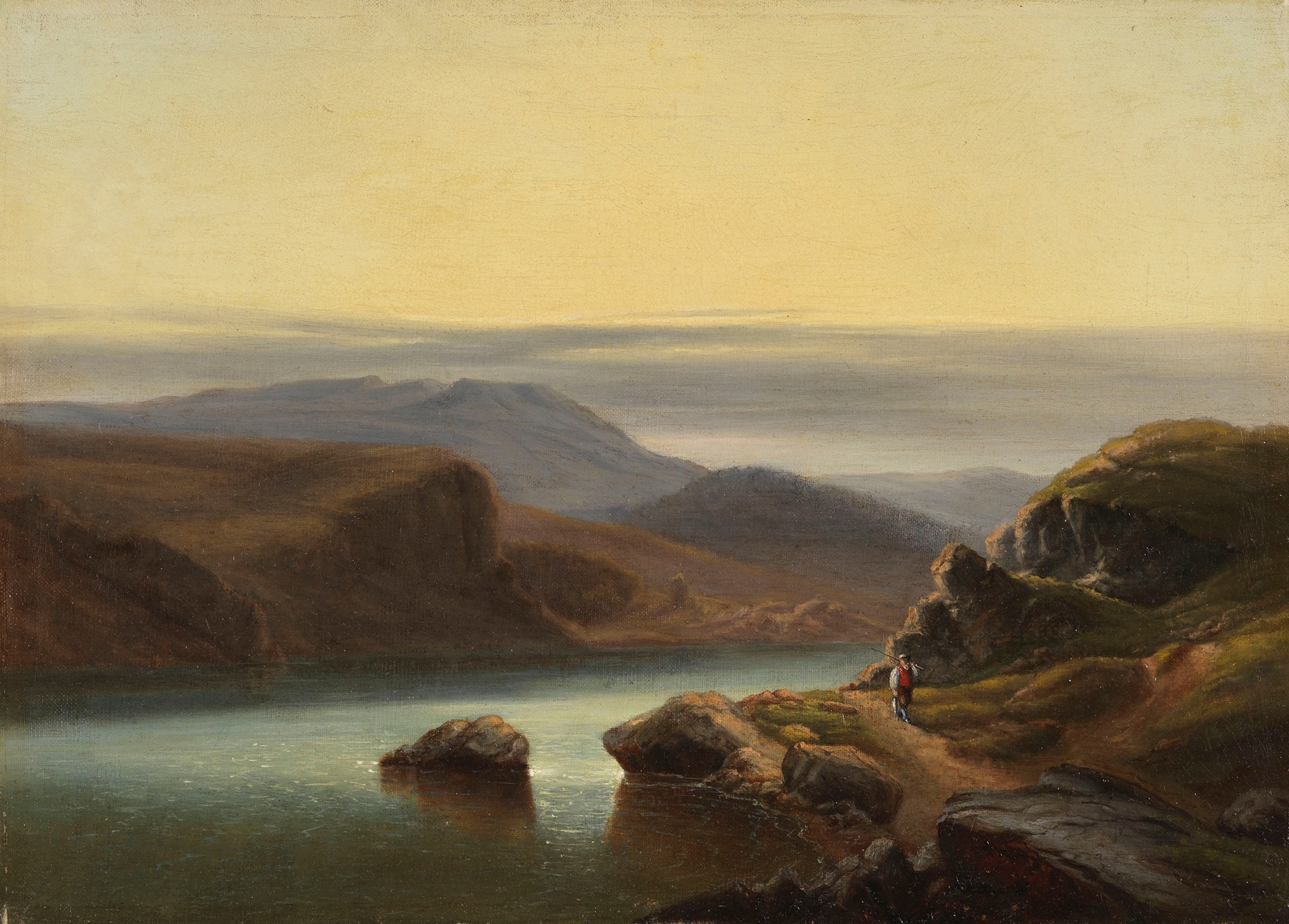 Scottish landscape with a fisherman, oil on canvas by Robert Kummer