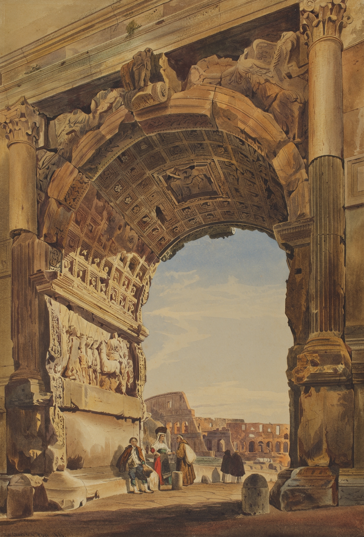 The Arch of Titus and the Coliseum, Rome by Thomas Hartley Cromek, oil painting