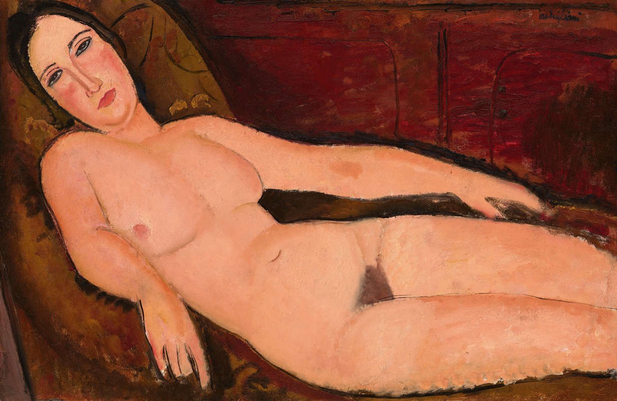 Amedeo Modigliani's 'Nude on a Divan' features a reclining nude figure with elongated forms.