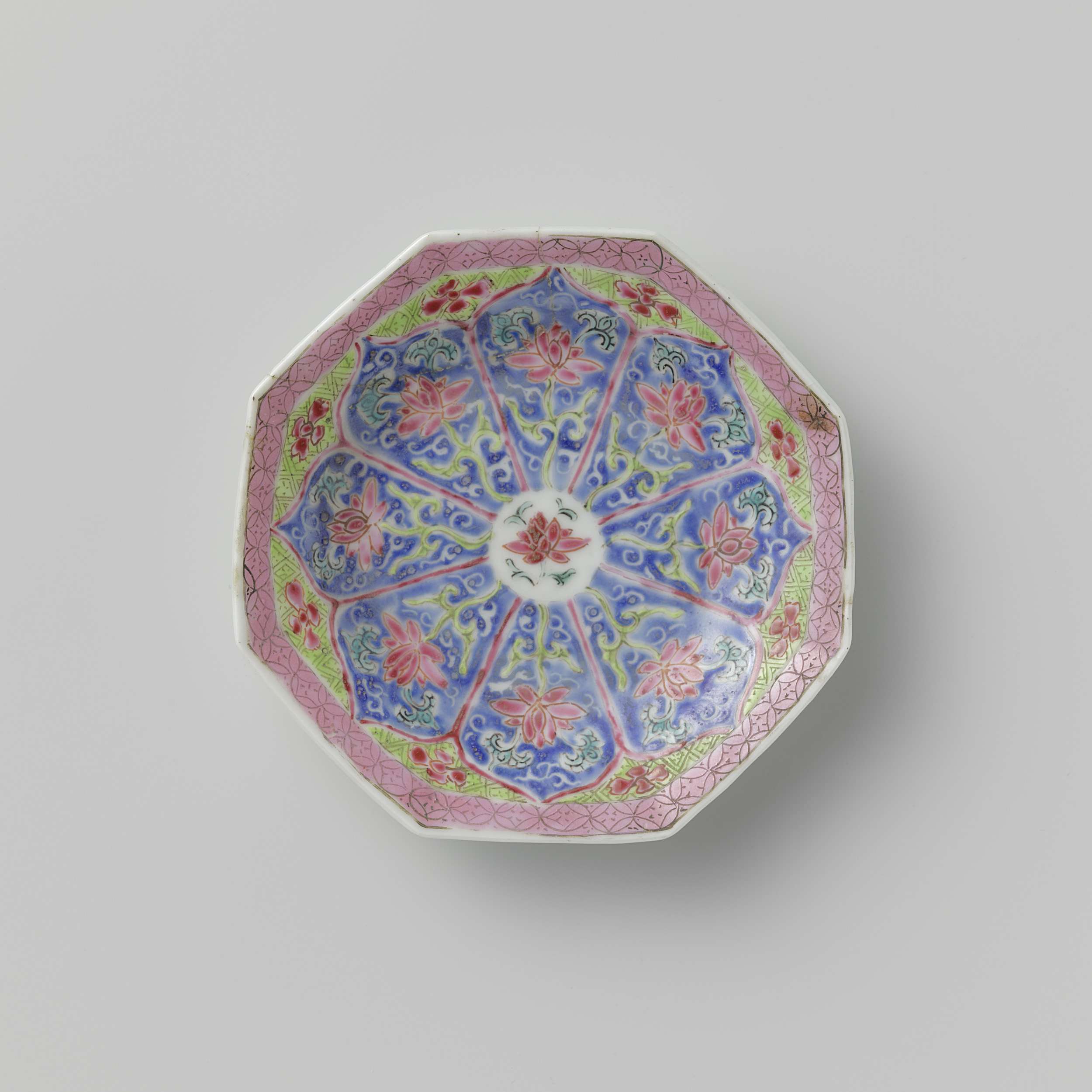 Octagonal saucer with lotus scrolls, unknown medium, unknown artist