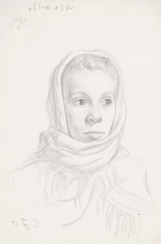 A portrait of a young girl wearing a scarf by Eero Järnefelt.
