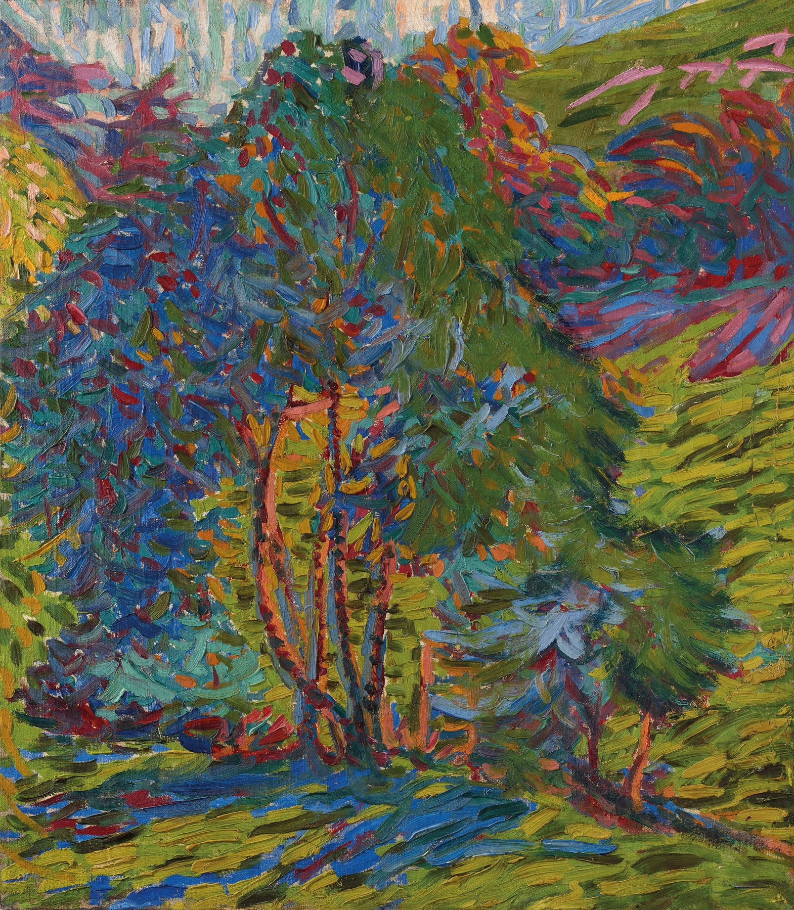 Waldstück by Ernst Ludwig Kirchner, oil on canvas depicting a vibrant forest scene.