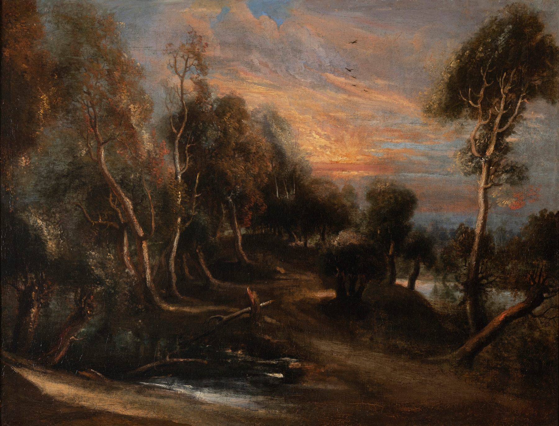 A wooded landscape at sunset, by Peter Paul Rubens, public domain