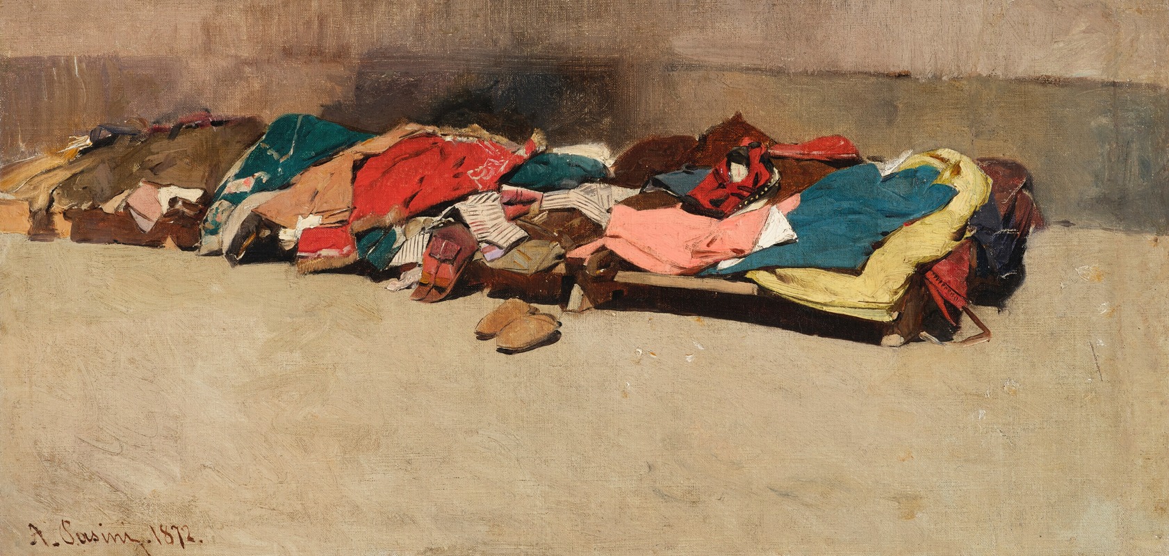A vibrant market scene painted by Alberto Pasini.