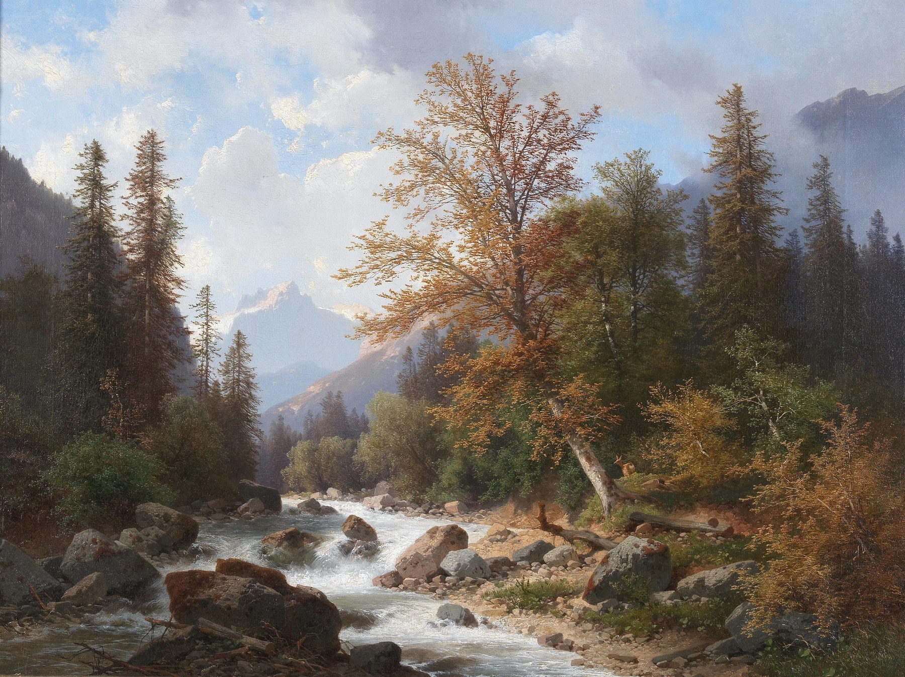 Mountain stream landscape by Carl Hasch, oil painting