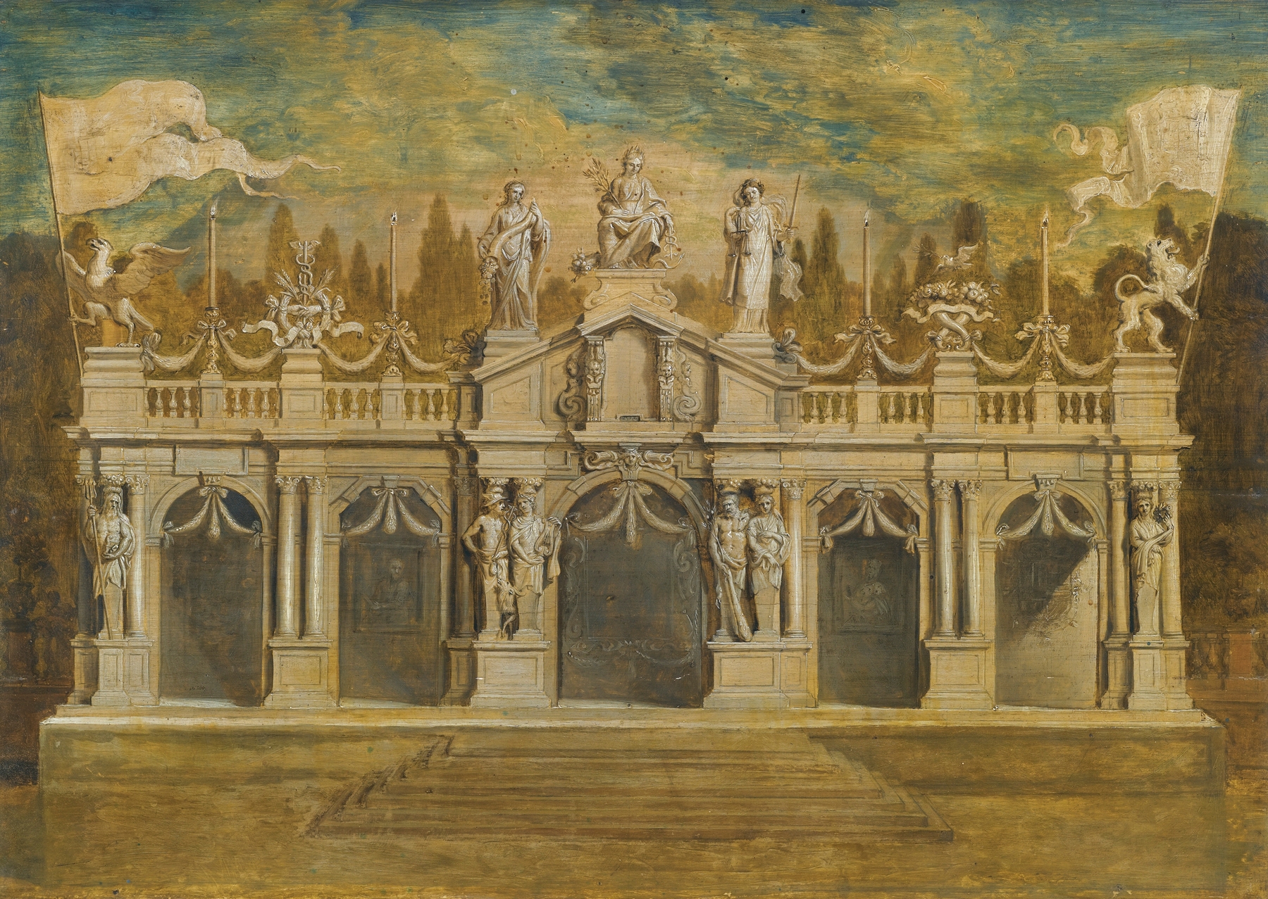 A Design For A Classical Loggia To Celebrate The Treaty Of Munster In Antwerp July 1648, by Erasmus Quellinus the younger, public domain