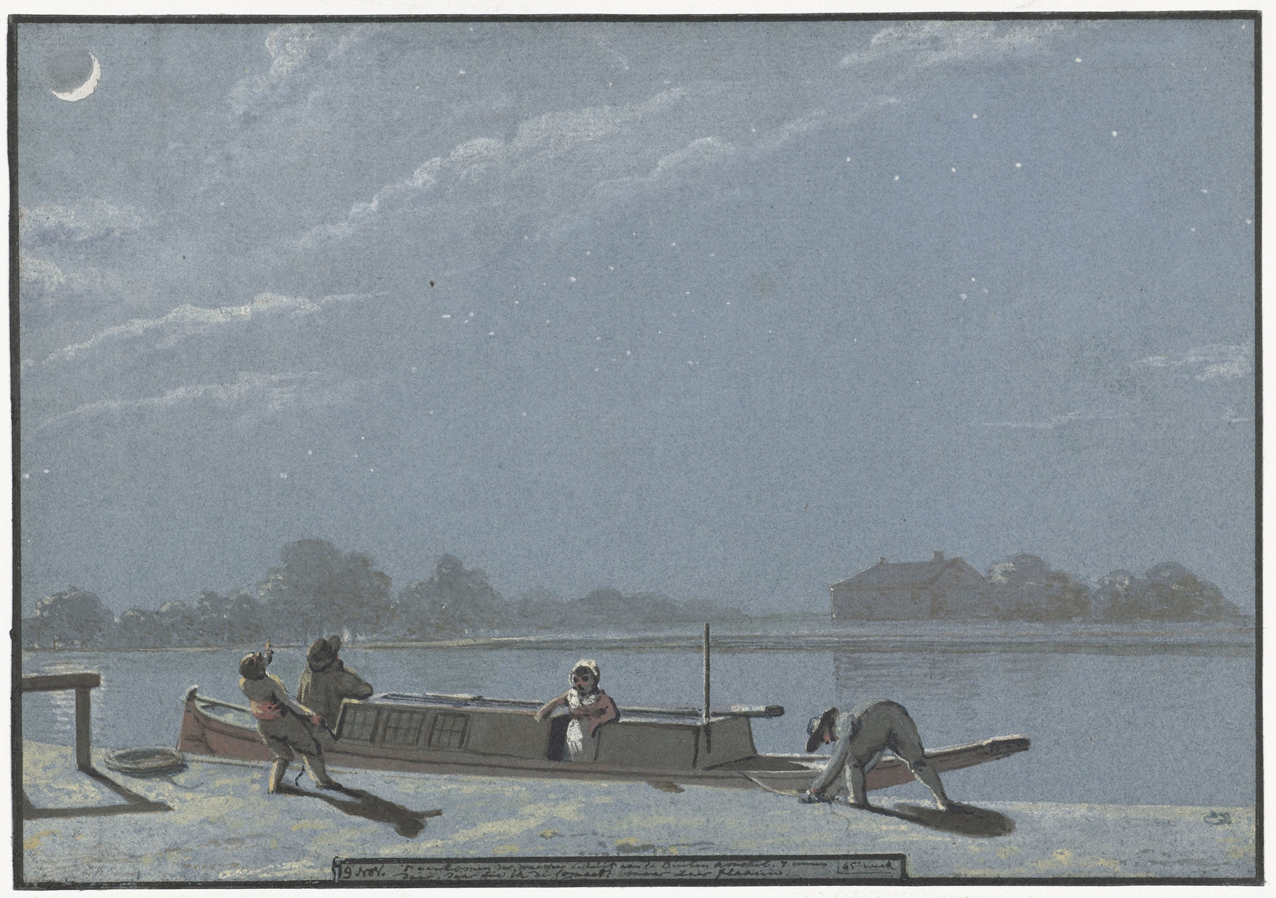 Landscape with river and boats, ink on paper by Christiaan Andriessen