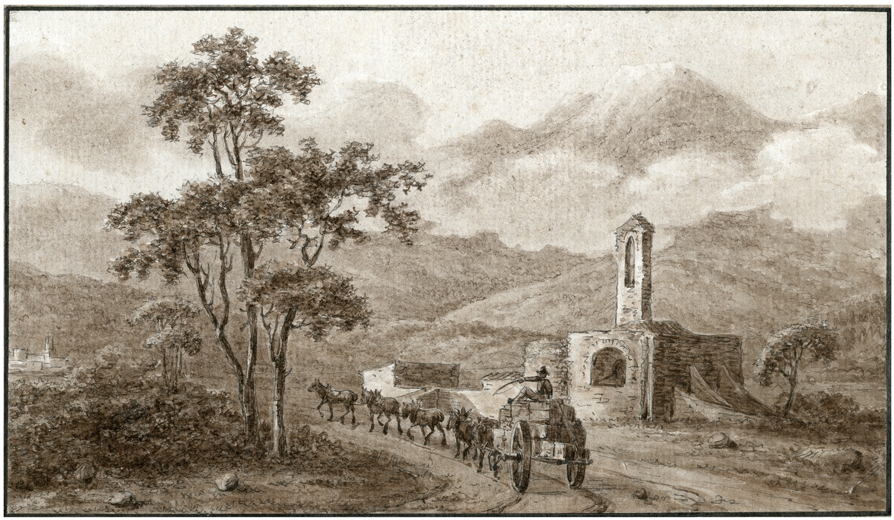 Landscape with a church in the countryside by Otto Howen, oil painting