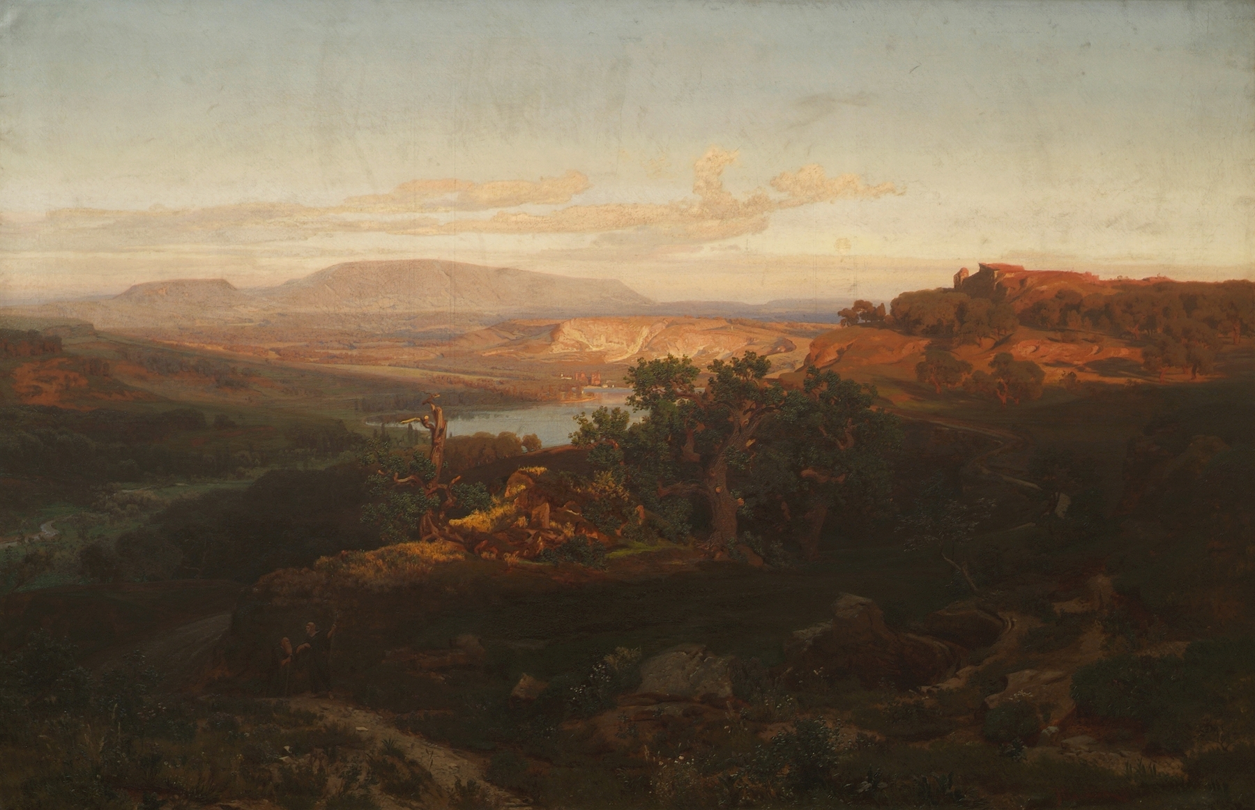 Landscape with rolling hills and a stormy sky, oil on canvas by Anton Hlavacek