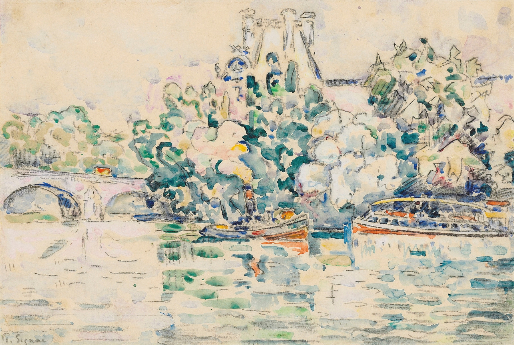 Paris, La Seine au Pont-Royal, by Paul Signac, public domain