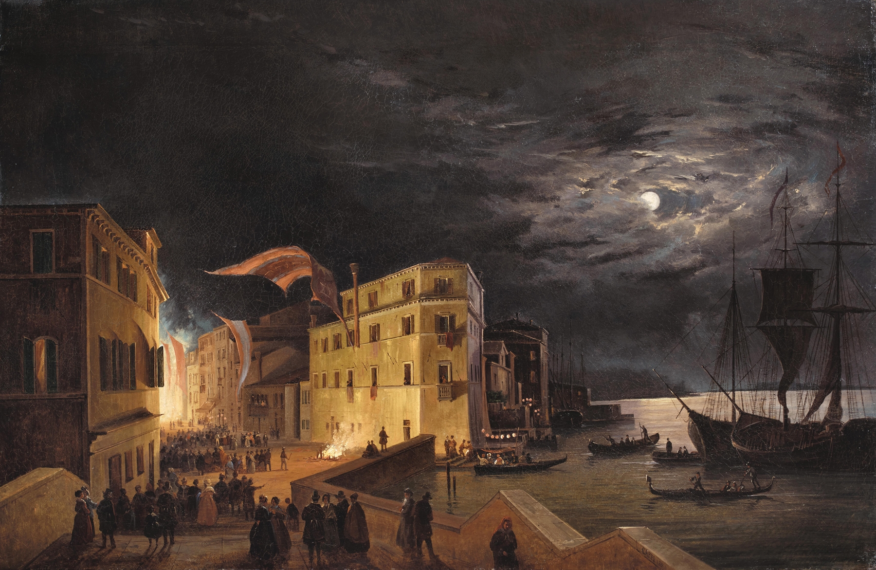 Venice, a Nocturnal Festival on Via Eugenia, by Ippolito Caffi, public domain