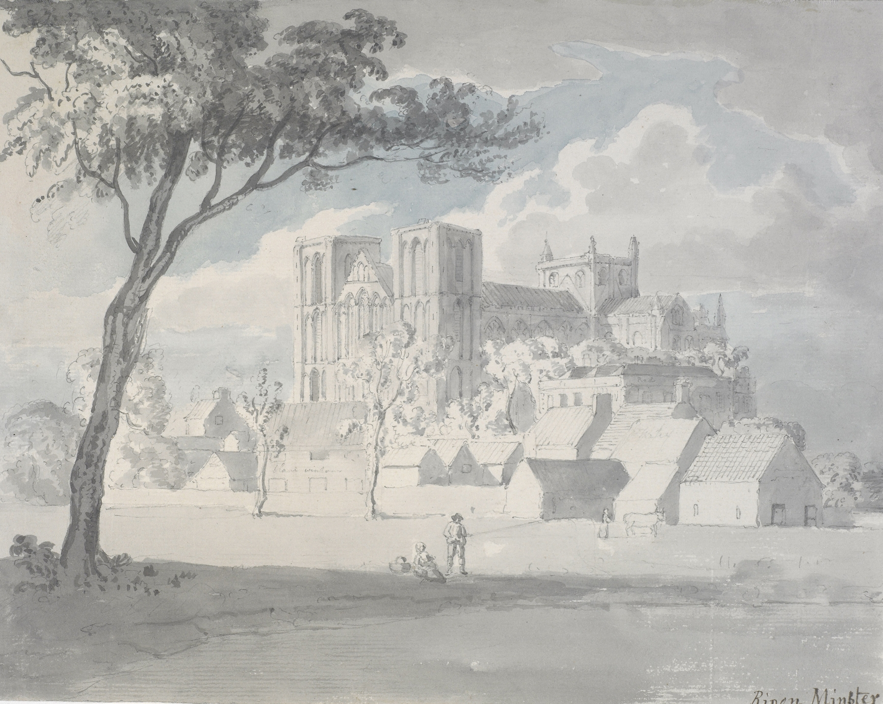 Ripon Minster by Edward Dayes, an architectural depiction featuring gothic arches and shadows.
