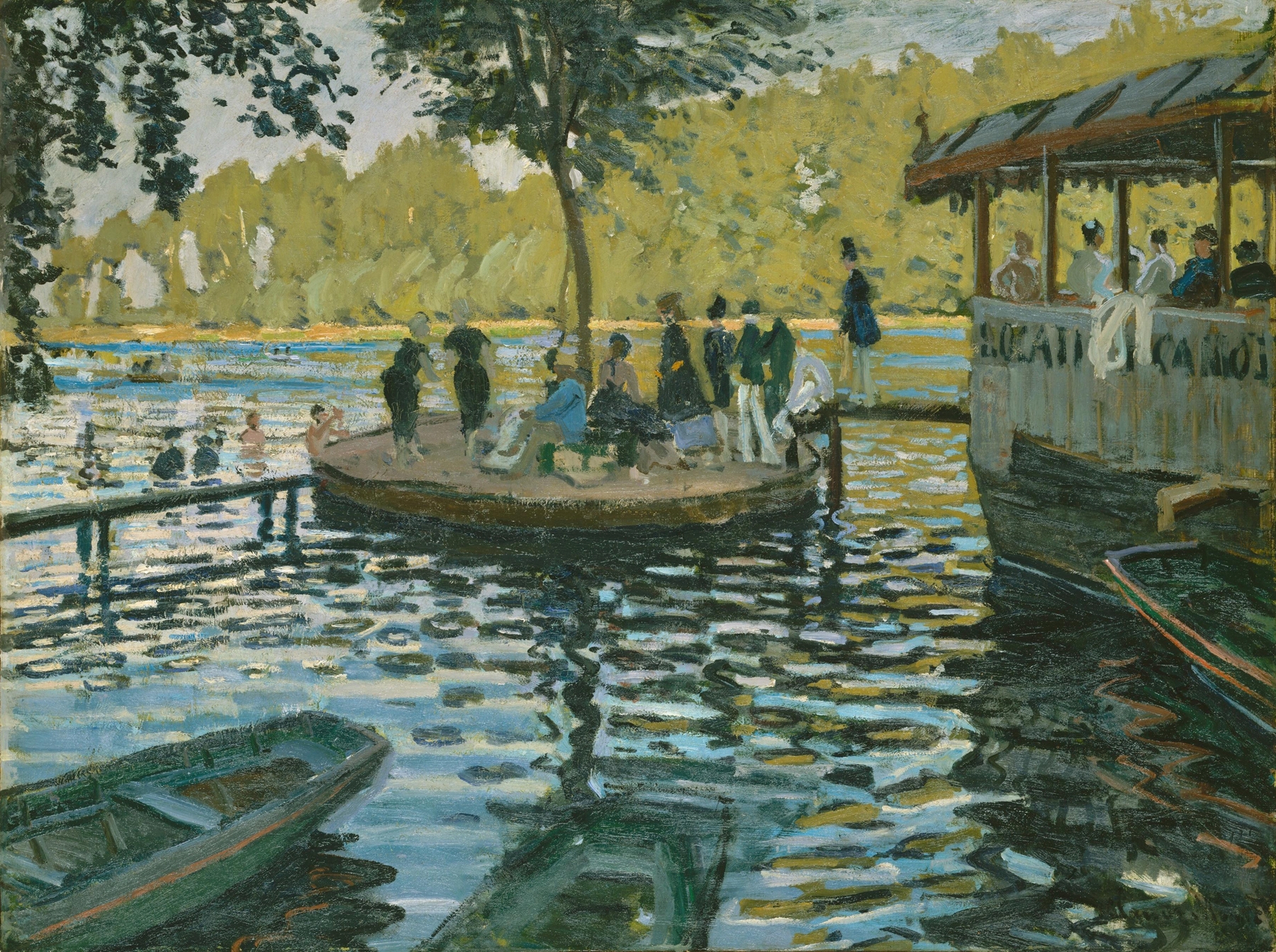 La Grenouillère by Claude Monet, oil on canvas depicting a riverside scene with reflections.