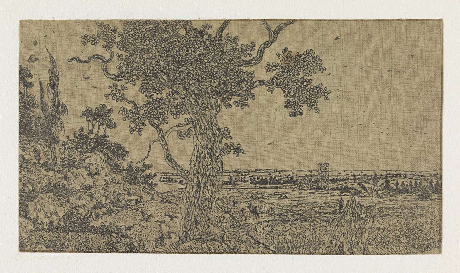 Landscape with an Oak Tree and a Distant View, by Hercules Segers, public domain