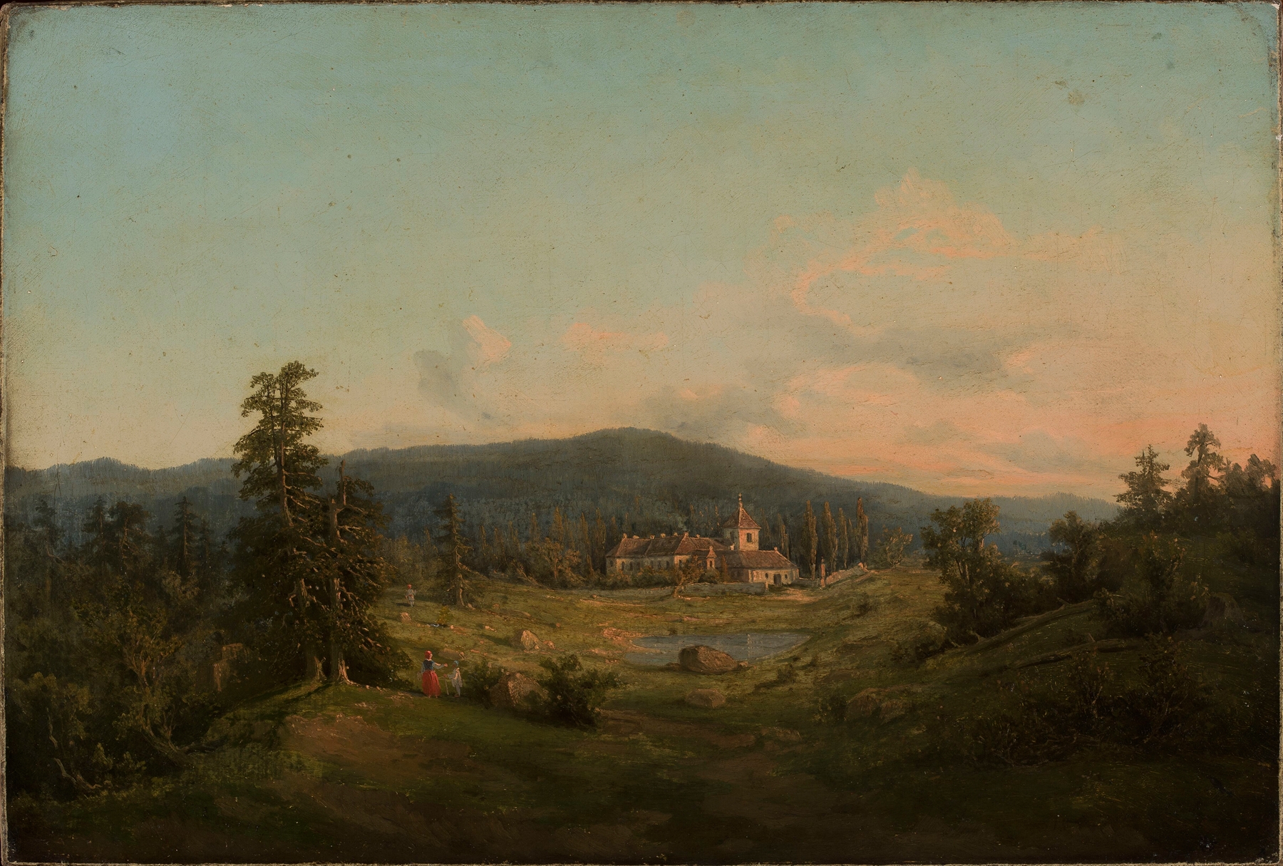 Mountain landscape with church and monastery, oil on canvas by Feliks Brzozowski