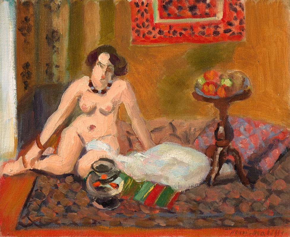 Henri Matisse's 'Nu accroupi près d’un aquarium' features a nude woman near an aquarium.