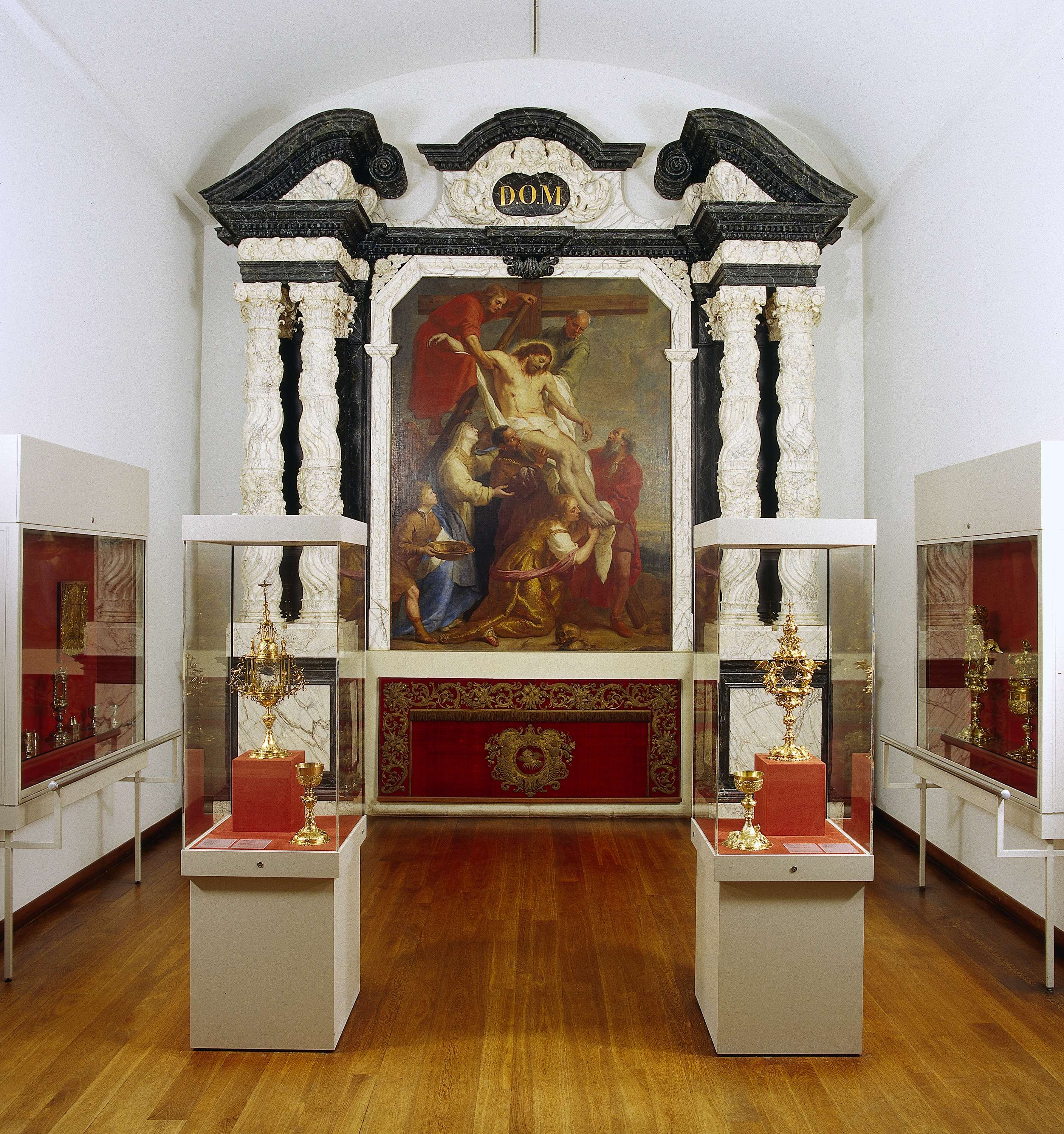 Religious wooden altar with gilded figures by Unknown Artist