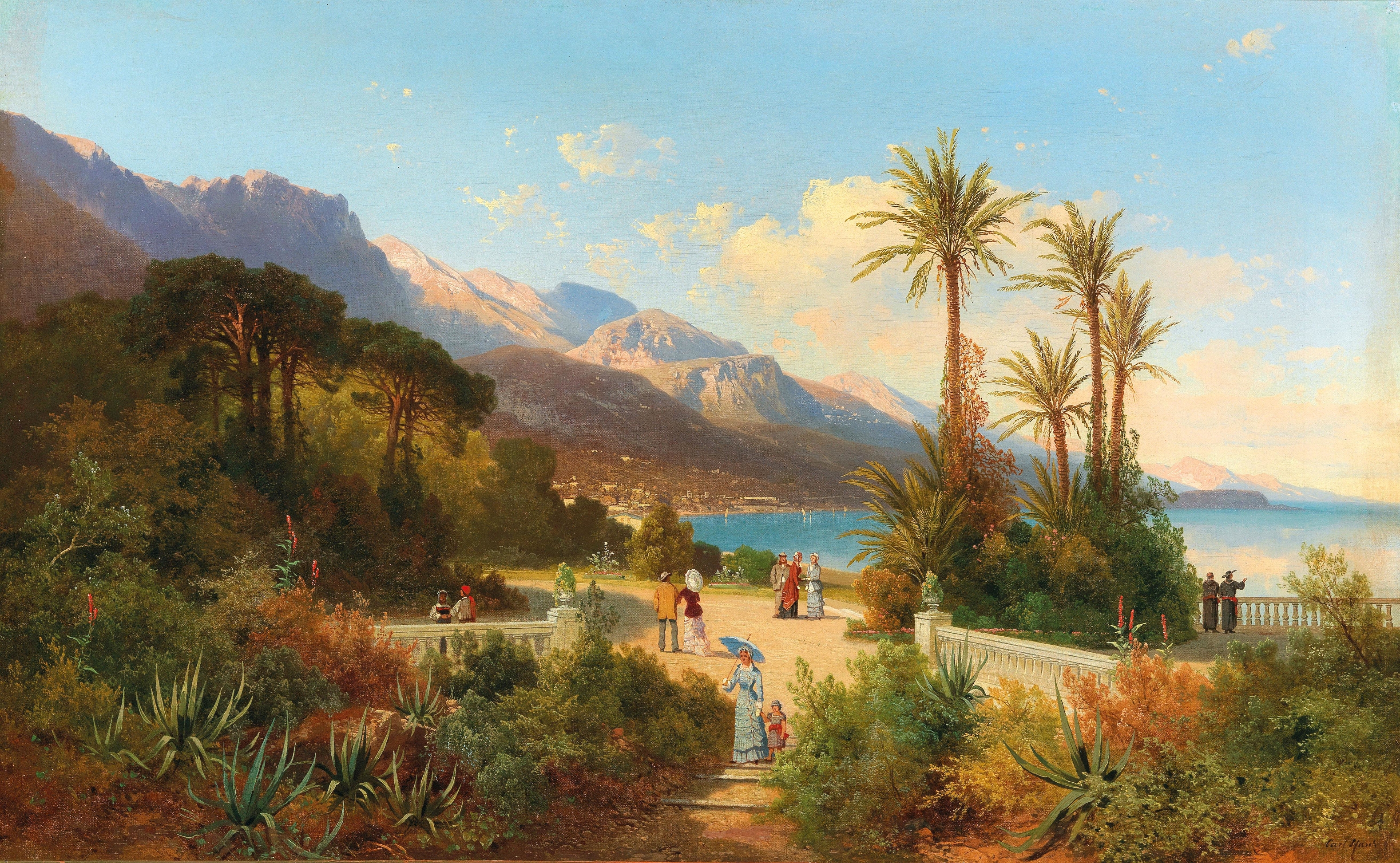 Marine scene depicting sunlight on the beach by Carl Hasch, Impressionism