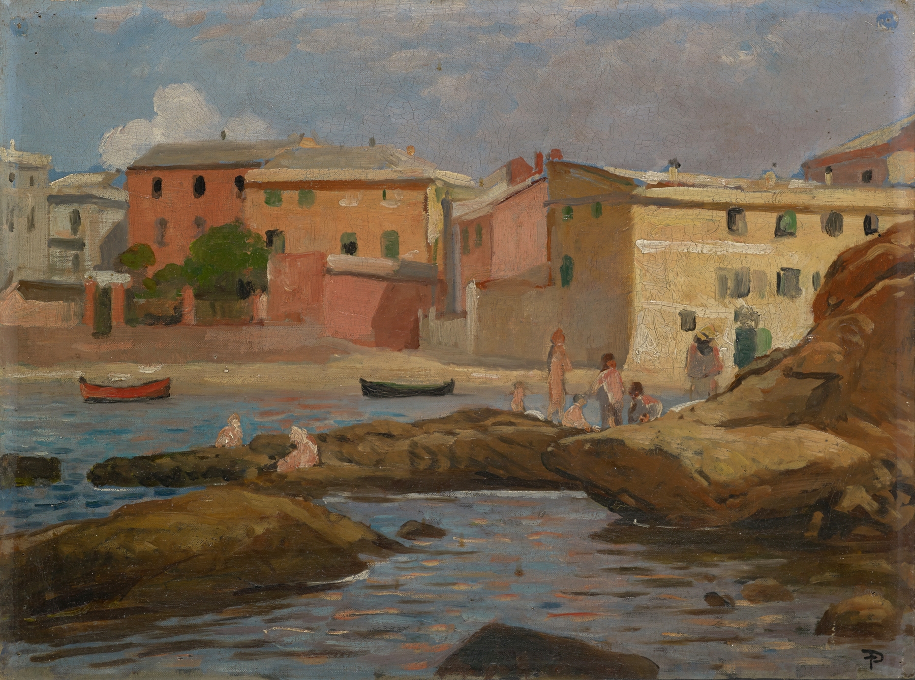 Lerici by Theophil Preiswerk, oil painting depicting a vibrant landscape with waves and a shimmering sea.