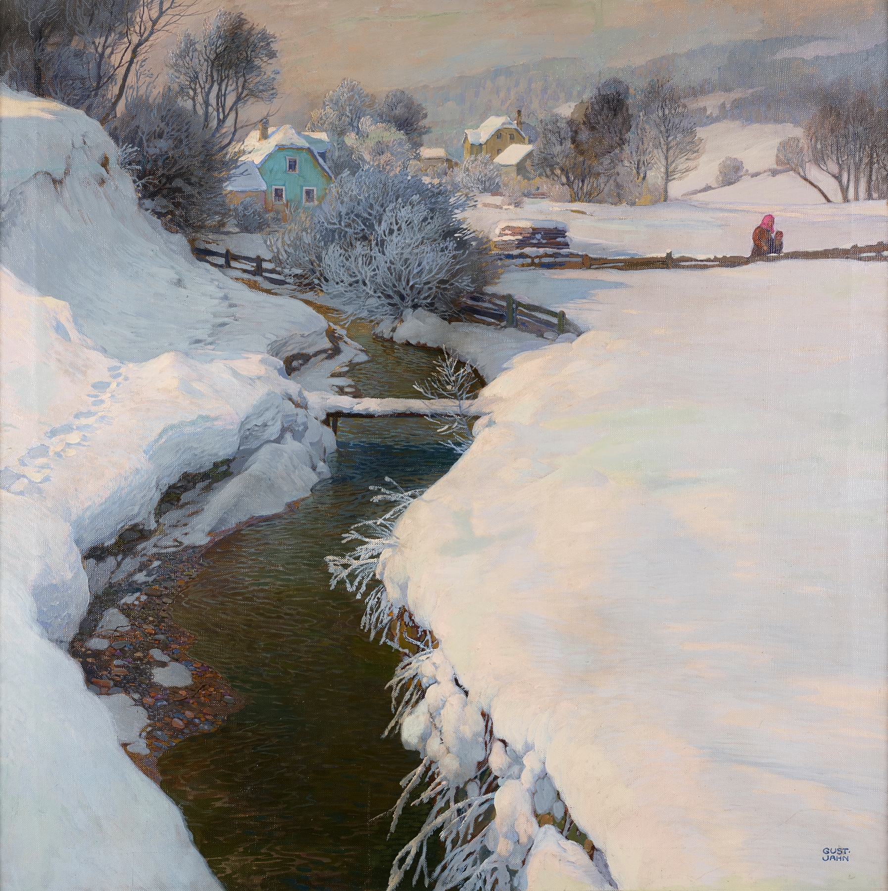 Winter landscape with frost-covered branches by Gustav Jahn