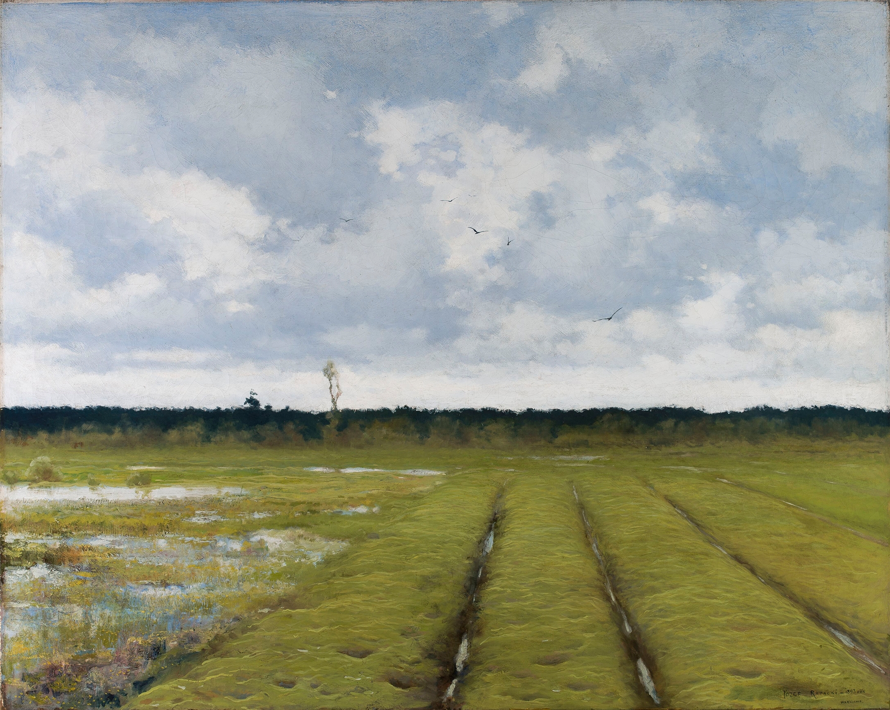 Landscape by Józef Rapacki, oil on canvas depicting gentle hills under a luminous sky