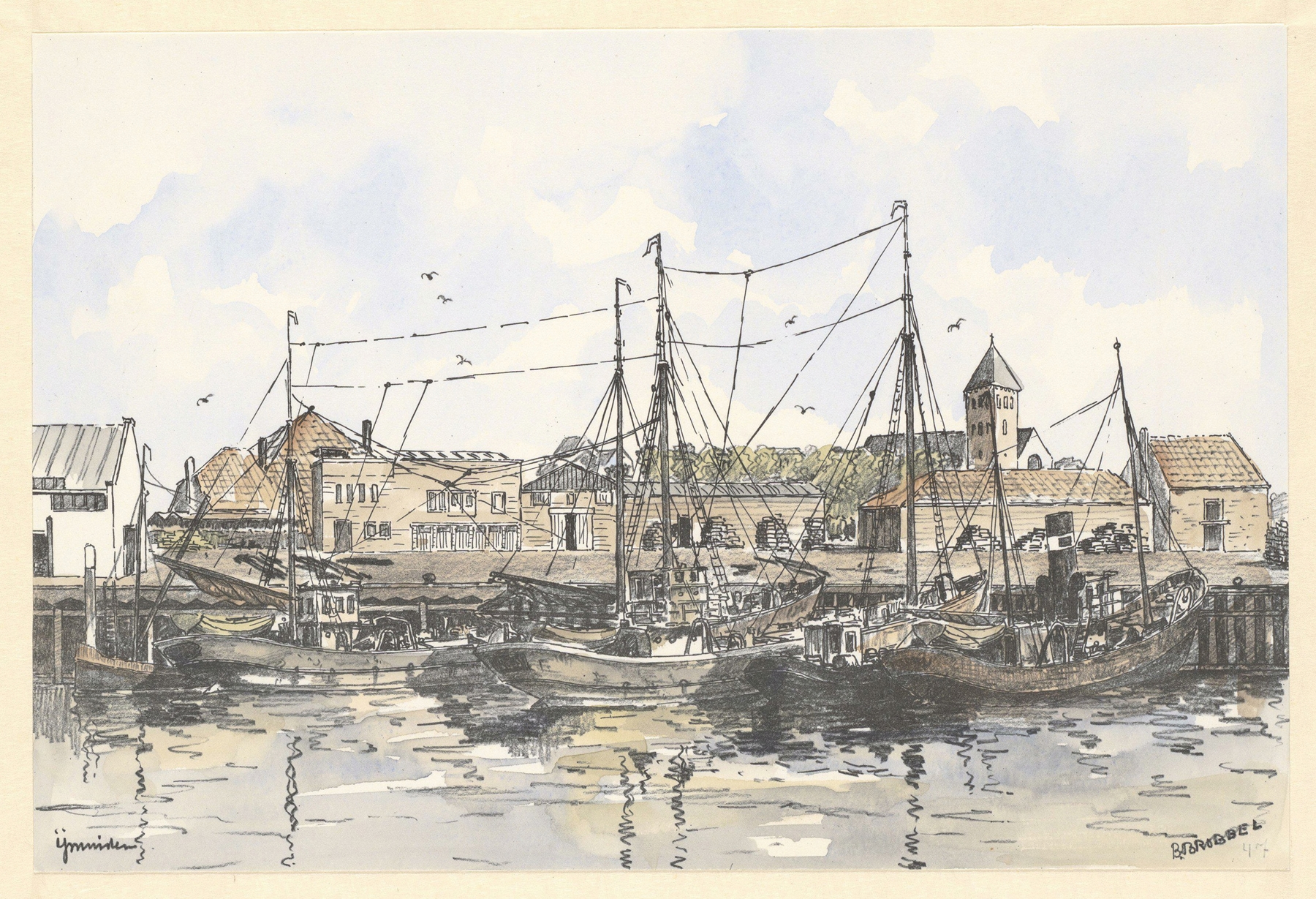 Marine scene of De haven van IJmuiden by Bob Brobbel, oil on canvas