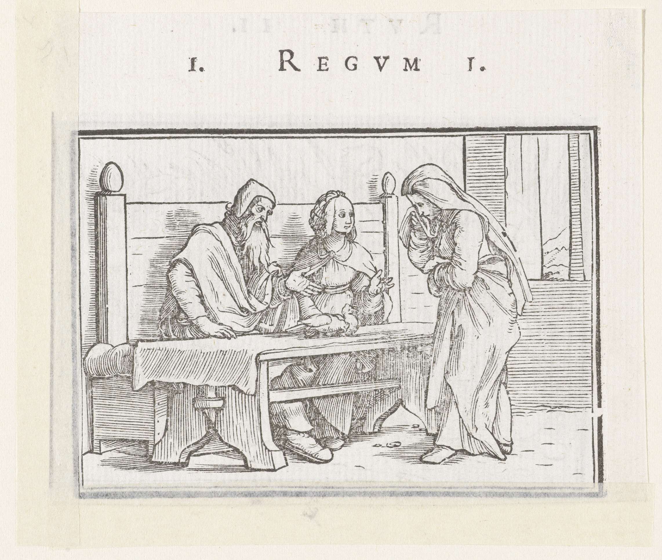 Hanna weigert het eten dat Elkana haar aanbiedt, paper by Hans Holbein II, depicting a refusal gesture.