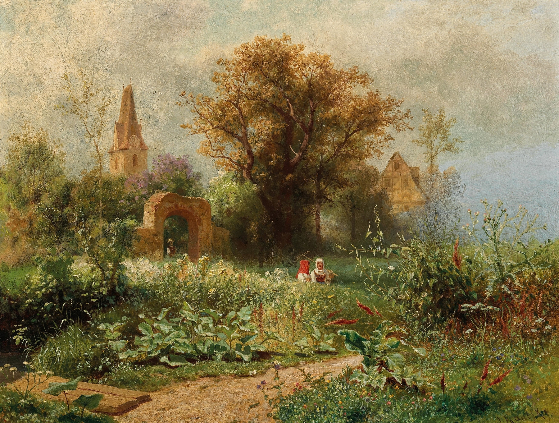 Landscape of a summer day by Johann Kautsky, oil on canvas