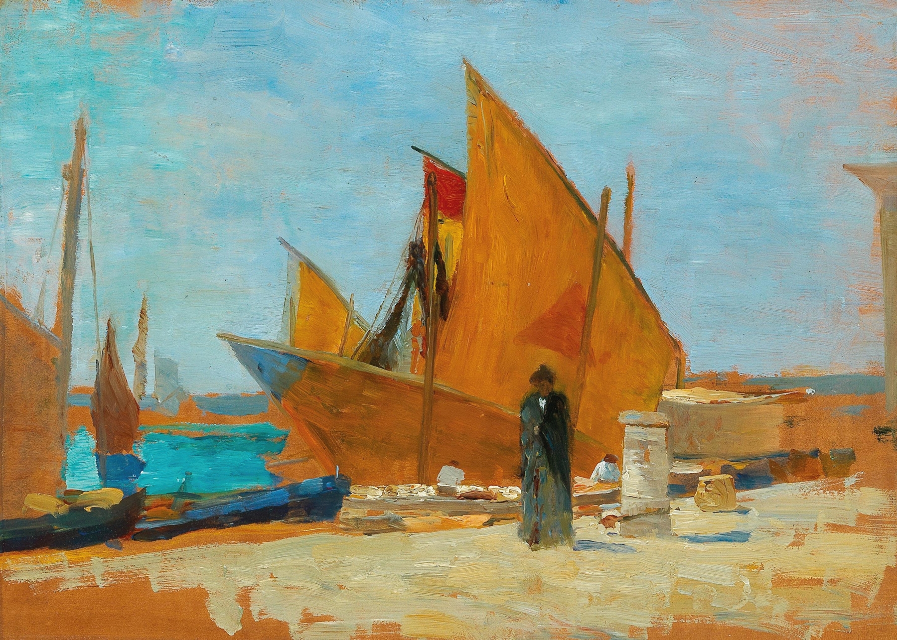 Marine scene with golden sails by Tina Blau, Impressionism