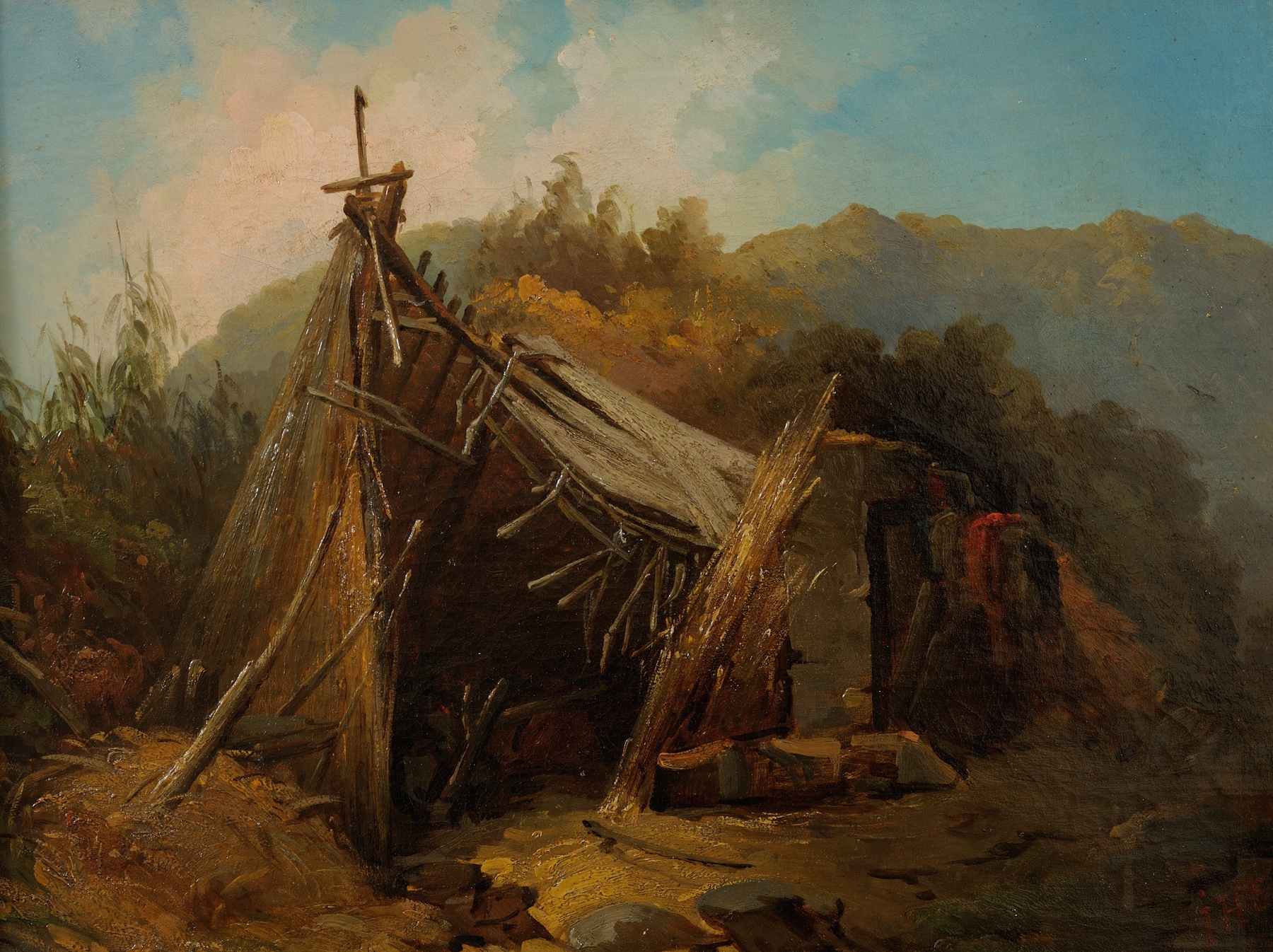 Mountainous landscape with a tent, oil painting by Julie Wilhelmine Hagen-Schwarz
