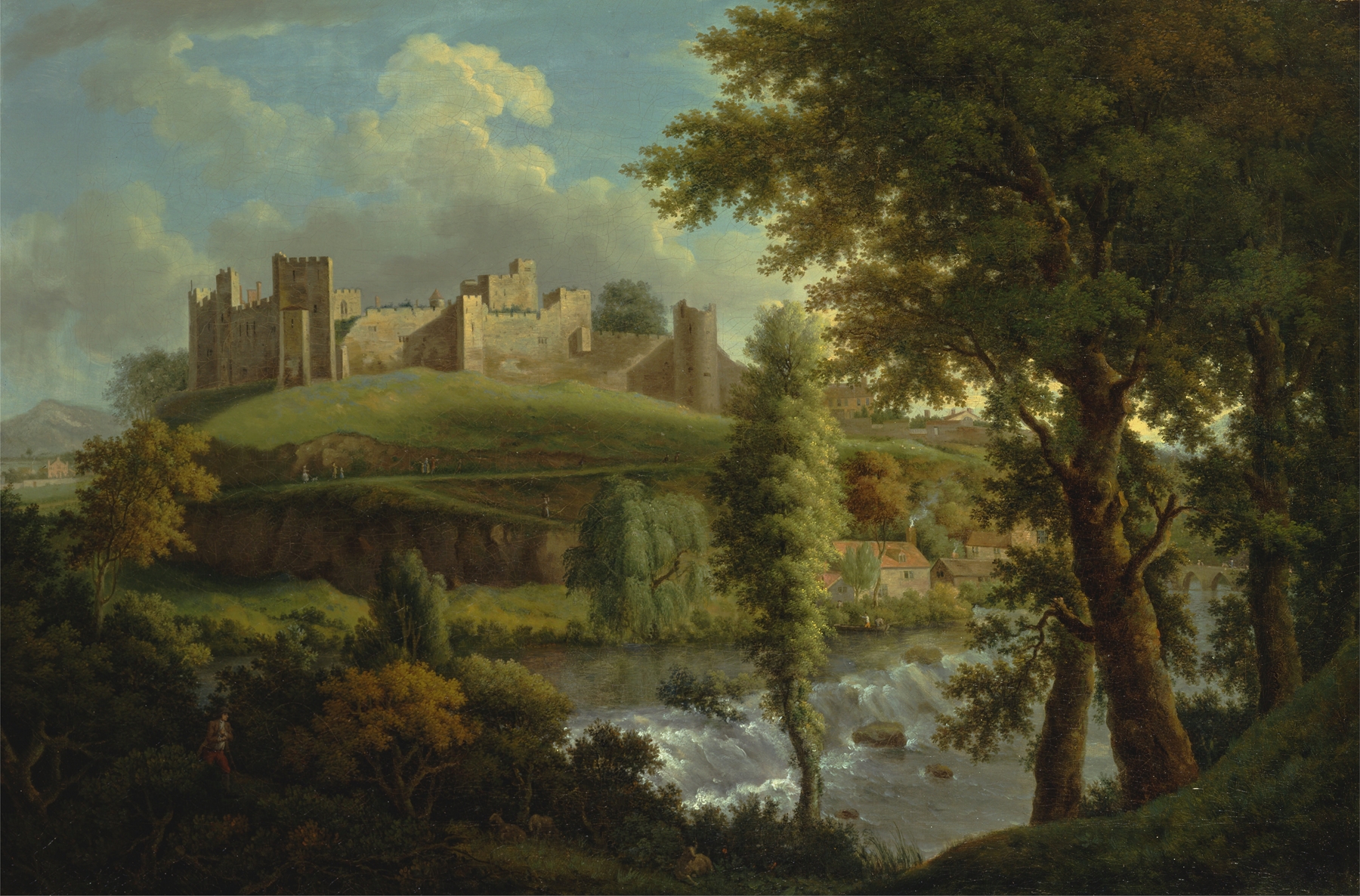 Ludlow Castle with Dinham Weir, Rococo oil painting by Samuel Scott