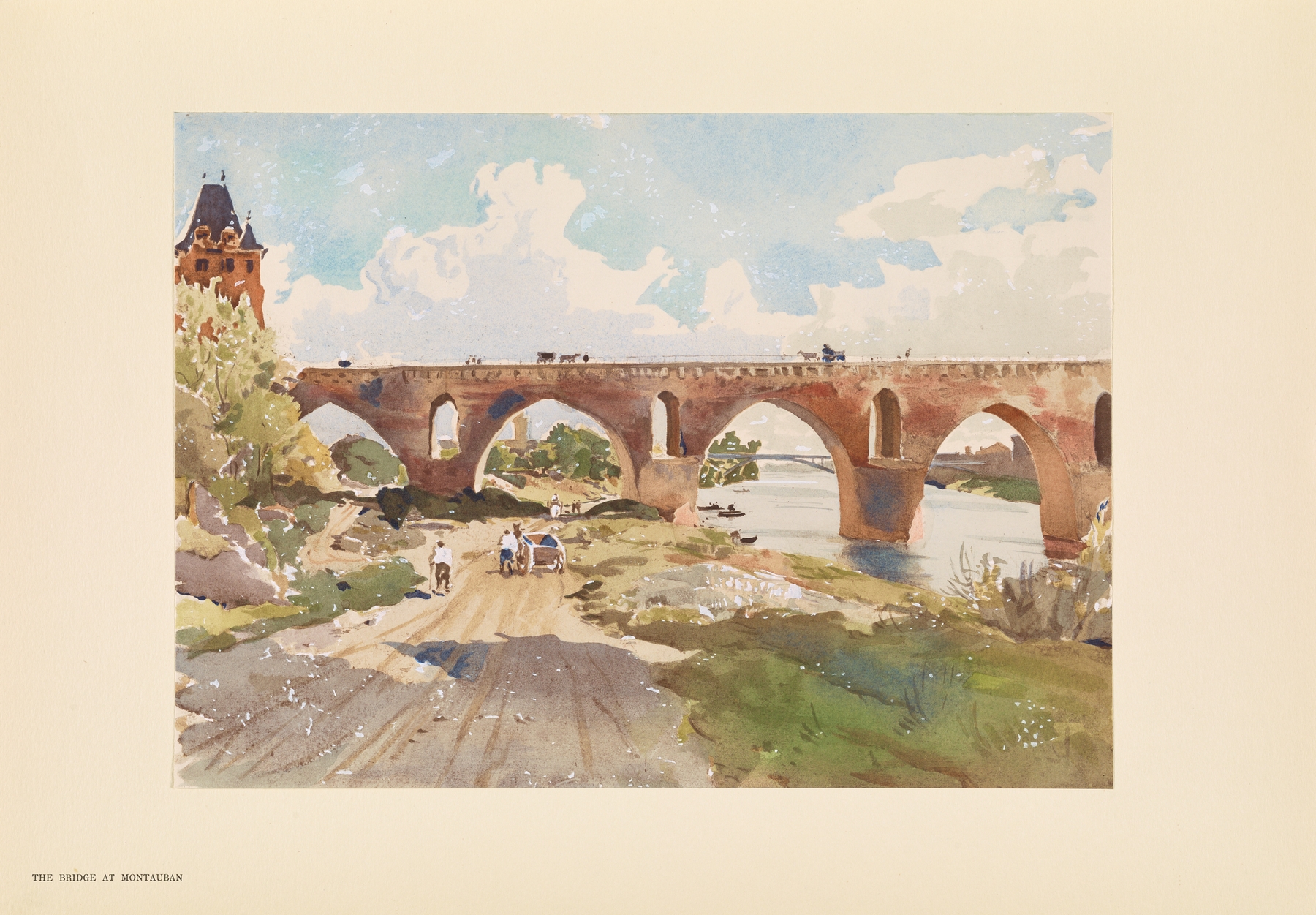 Oil painting by Pierre Vignal featuring a bridge over a river.