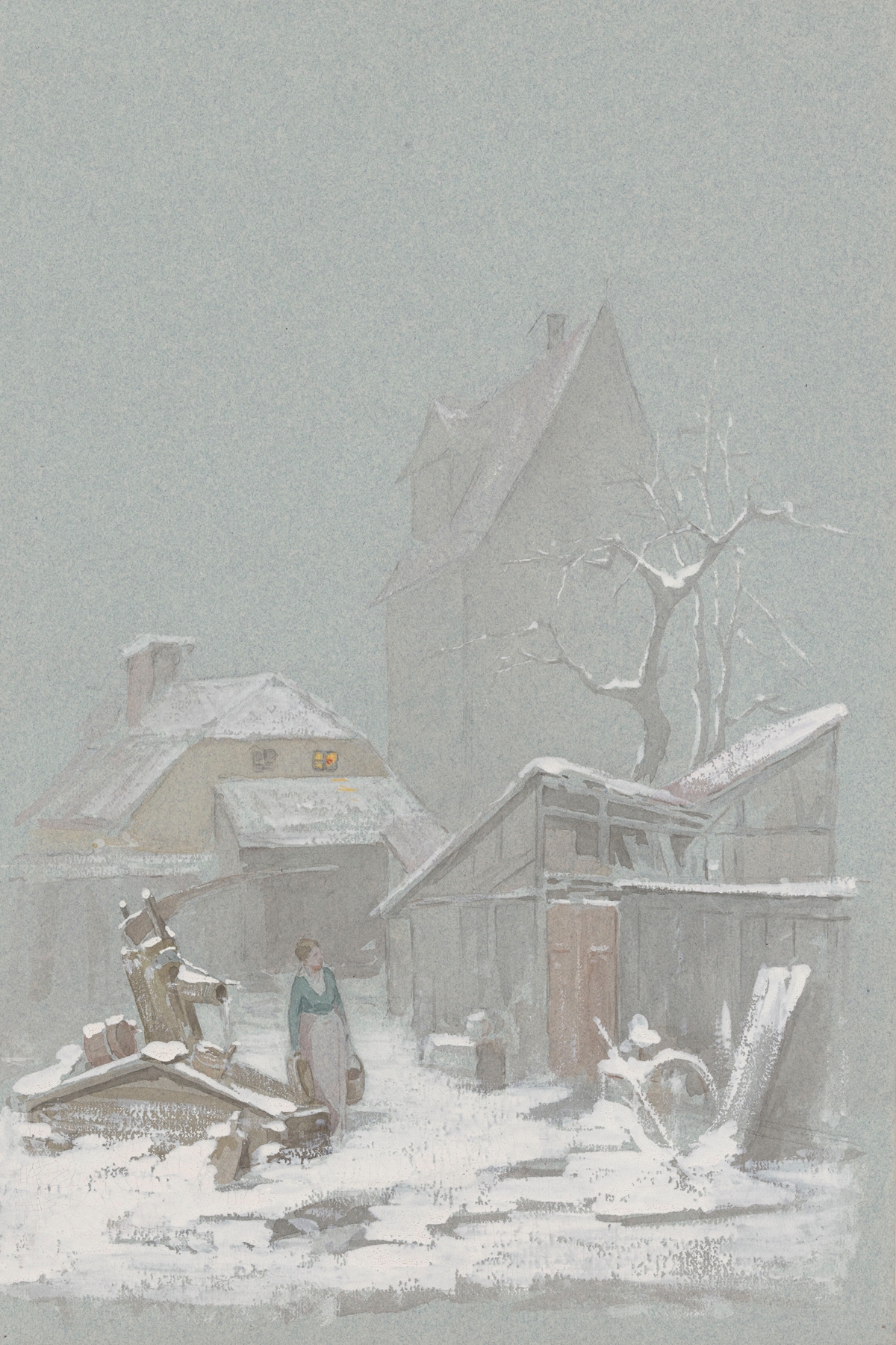 Figurative work by Anna Nordlander depicting a solitary figure in snow, oil painting