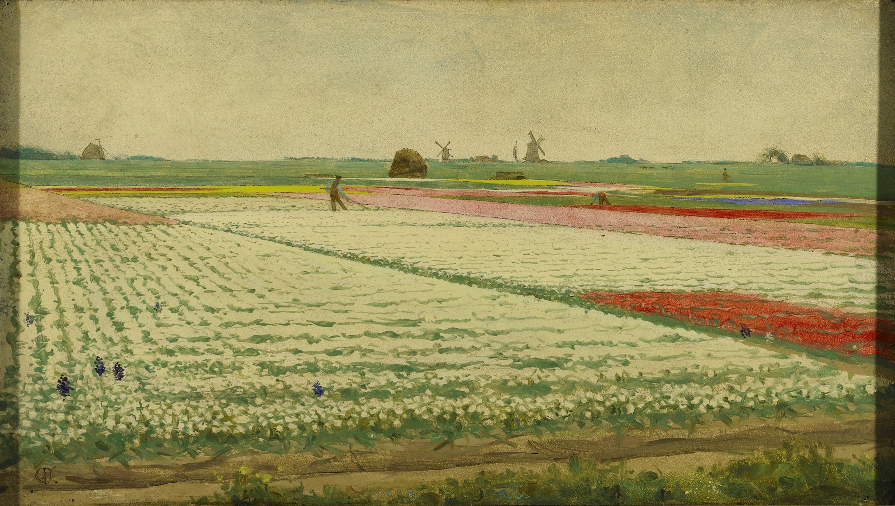 Tulip Fields by Gerrit Willem Dijsselhof, oil painting depicting vibrant tulips in a lush landscape.