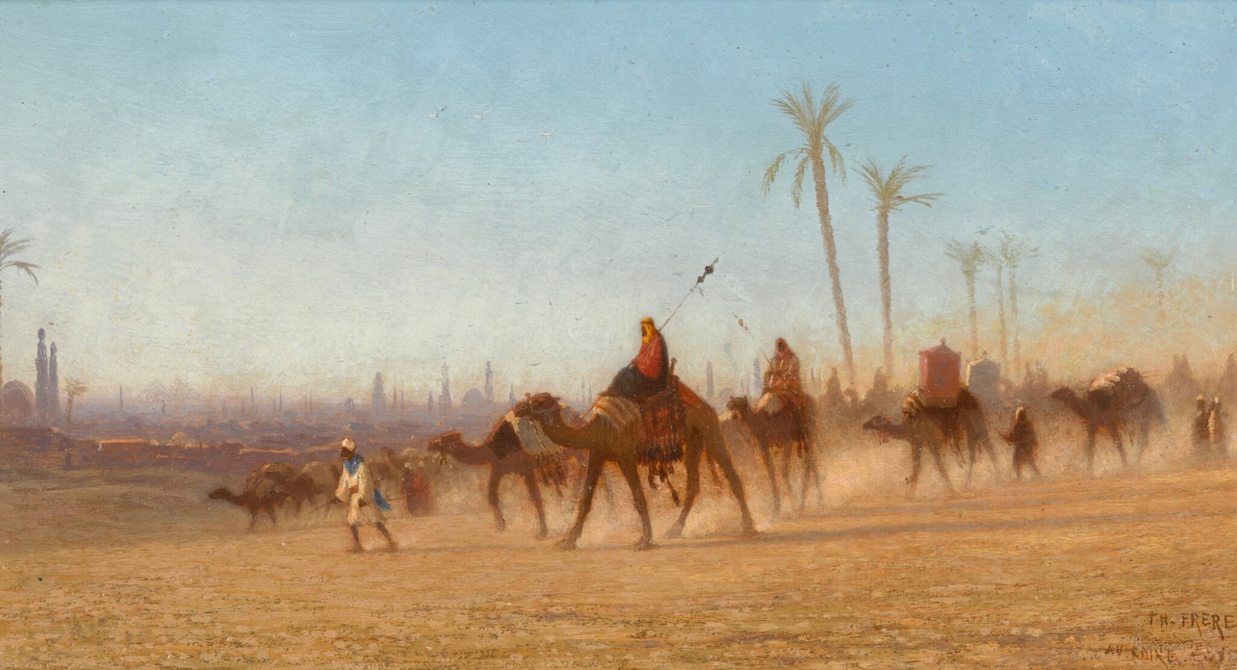 A Camel Caravan, by Charles Théodore Frère, public domain