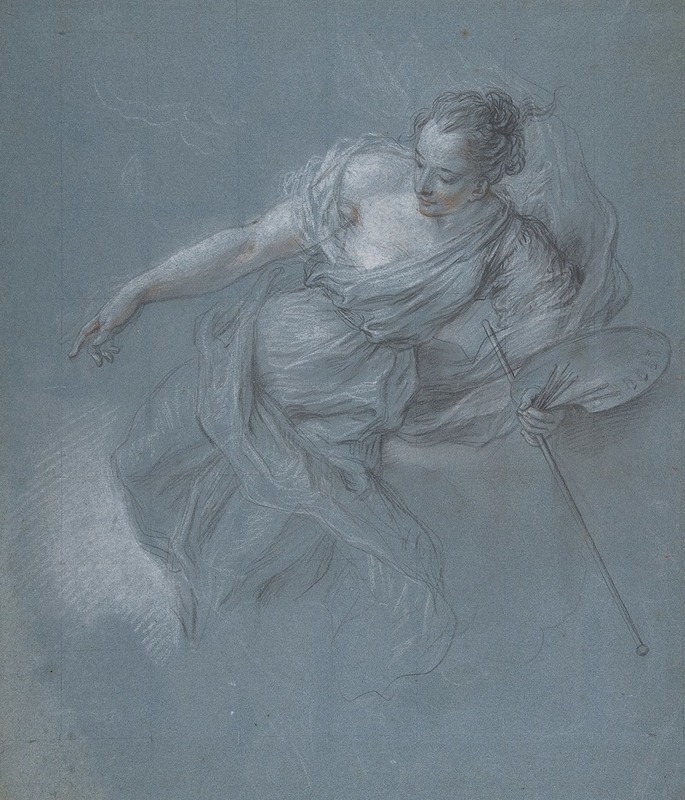 An allegorical figure representing painting, adorned with vibrant colors and intricate details.