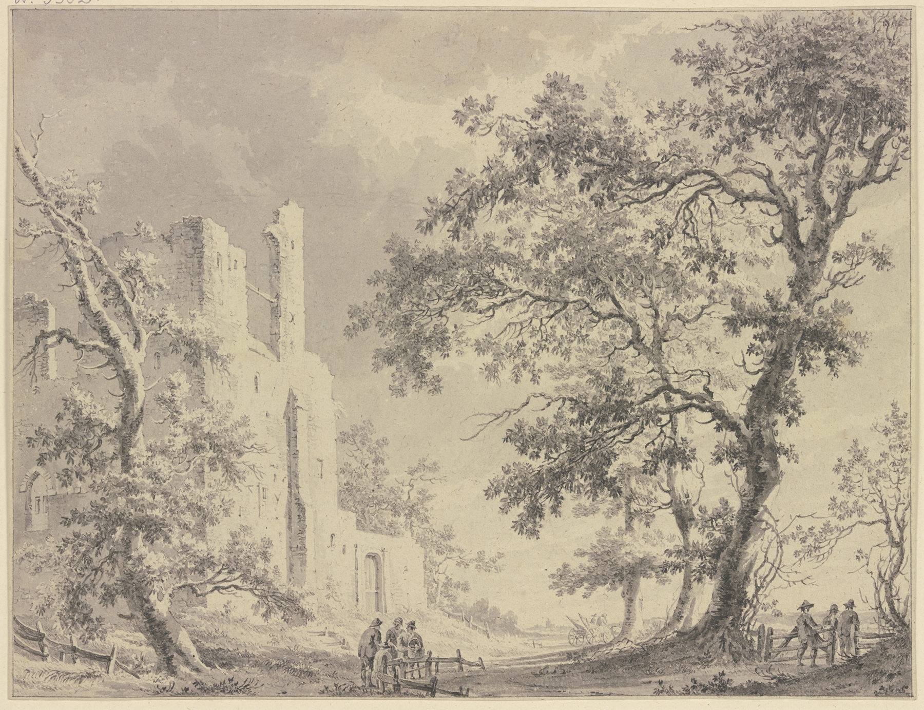 Landscape with ruins and trees by Paulus van Liender, oil painting